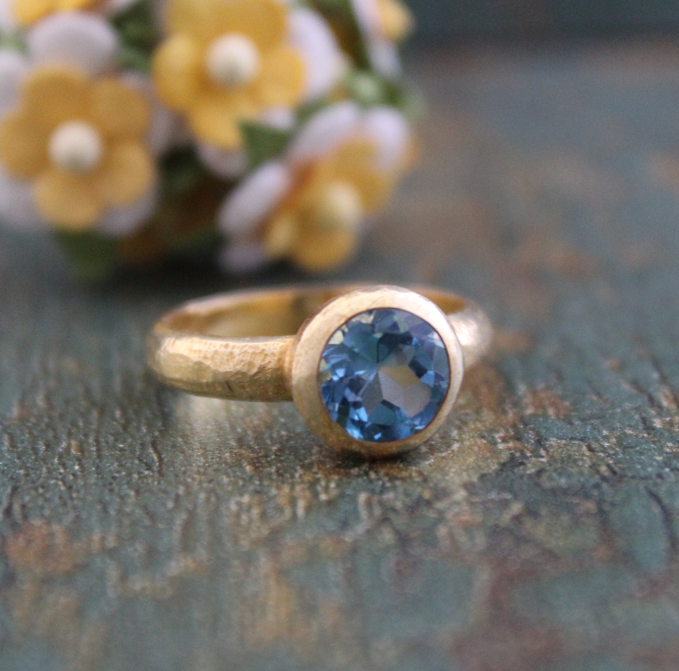 Natural Blue Topaz Ring: Dainty Gold, December Birthstone, Cocktail Ring, Statement Women Ring, Mothers Day Gift
