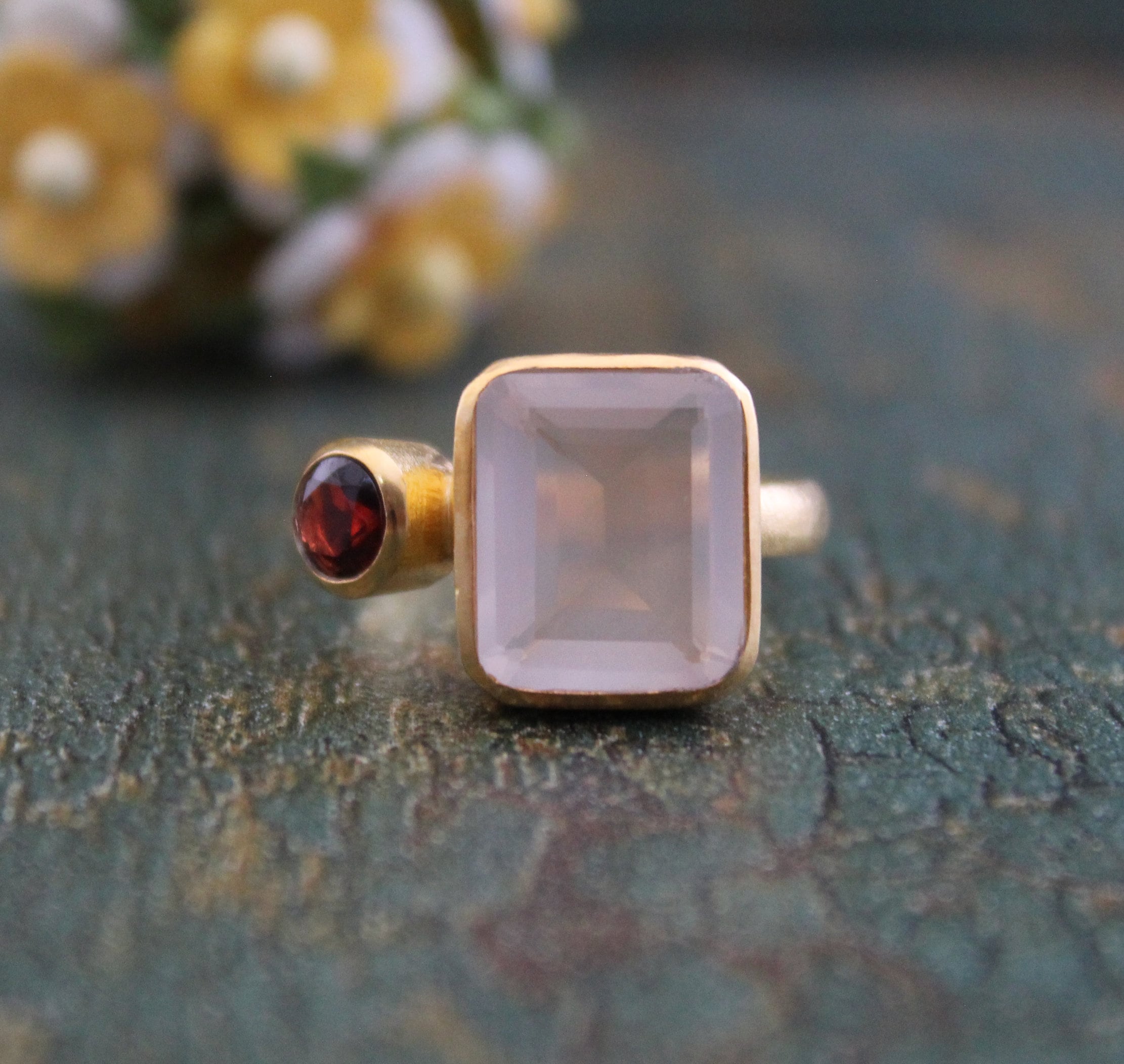 Rose Quartz Ring, Gift for Mom, Personalized Gifts, 14K Gold Boho Jewelry, Statement Vintage Style Ring, Unique Bridal or Engagement Rings