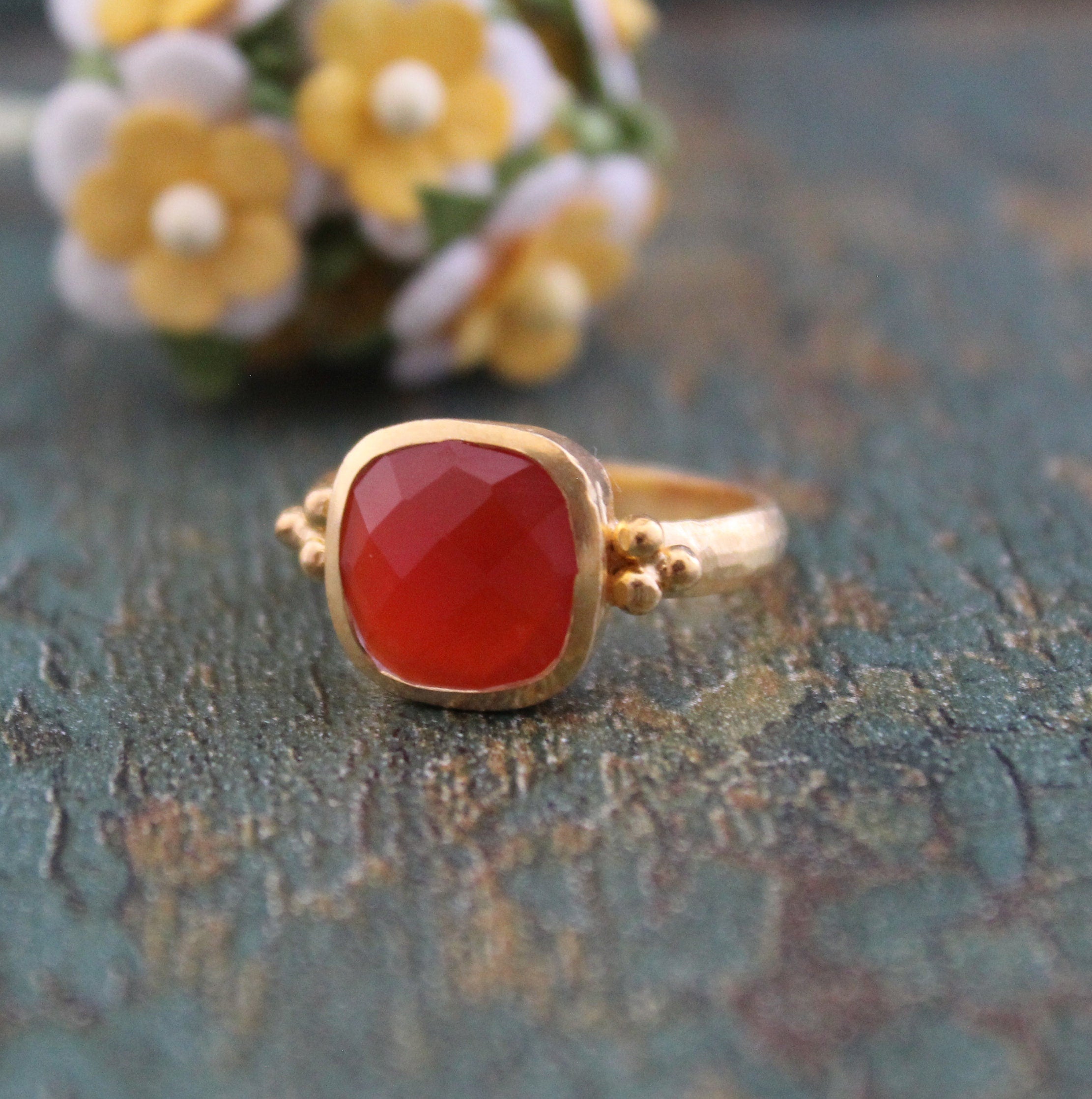 Carnelian ring, 18K Gold Vermiel, Personalized Gifts For Mom, Handmade Jewellery, Cushion Stone Ring, Engagement Ring, Pretty Ring