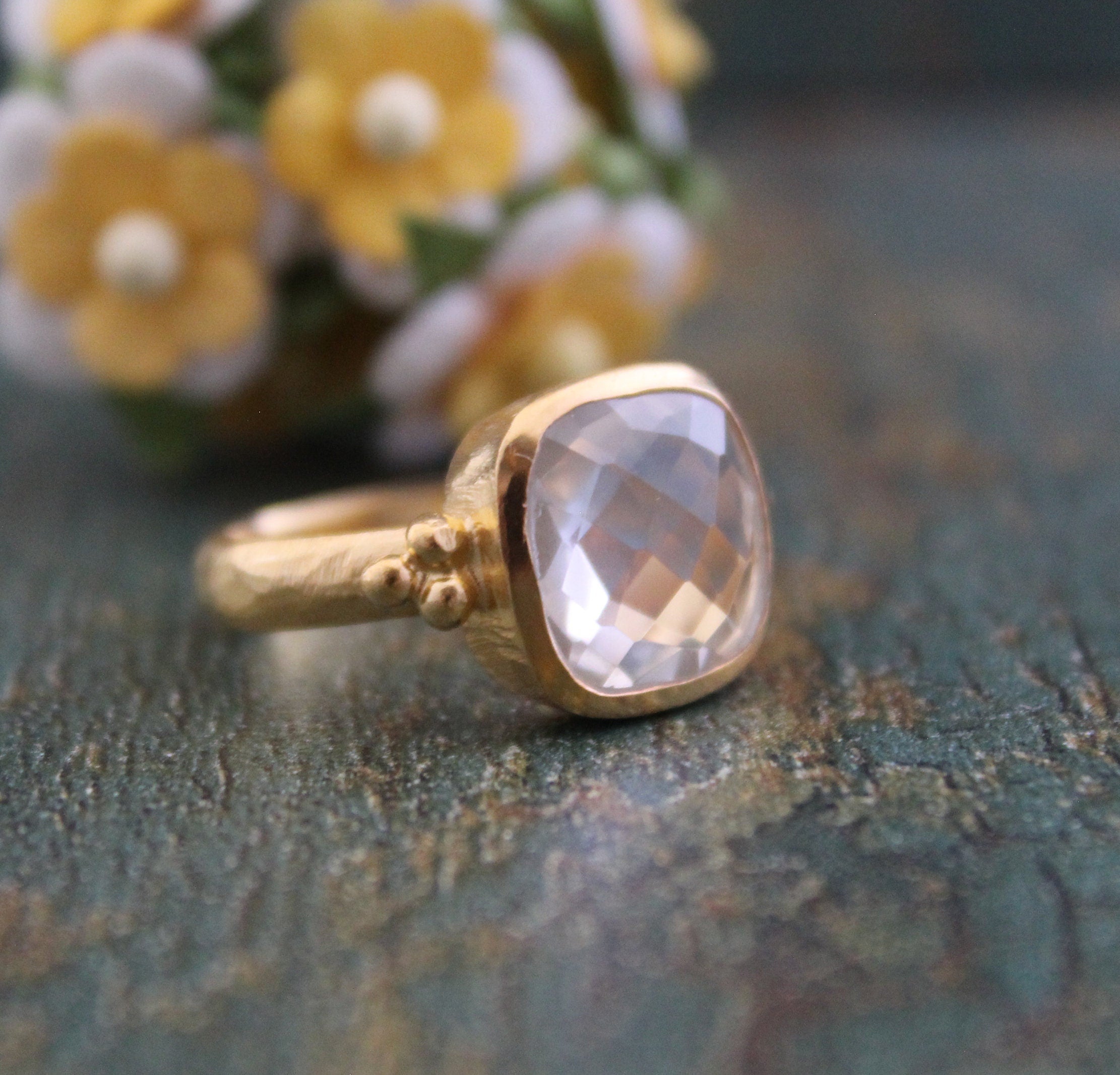 Clear Quartz Ring Gift For Friend, 925 Sterling Silver, Bridesmaid Gift, April Birthstone, Healing Crystal Jewelry, 18K Gold Micron Plated