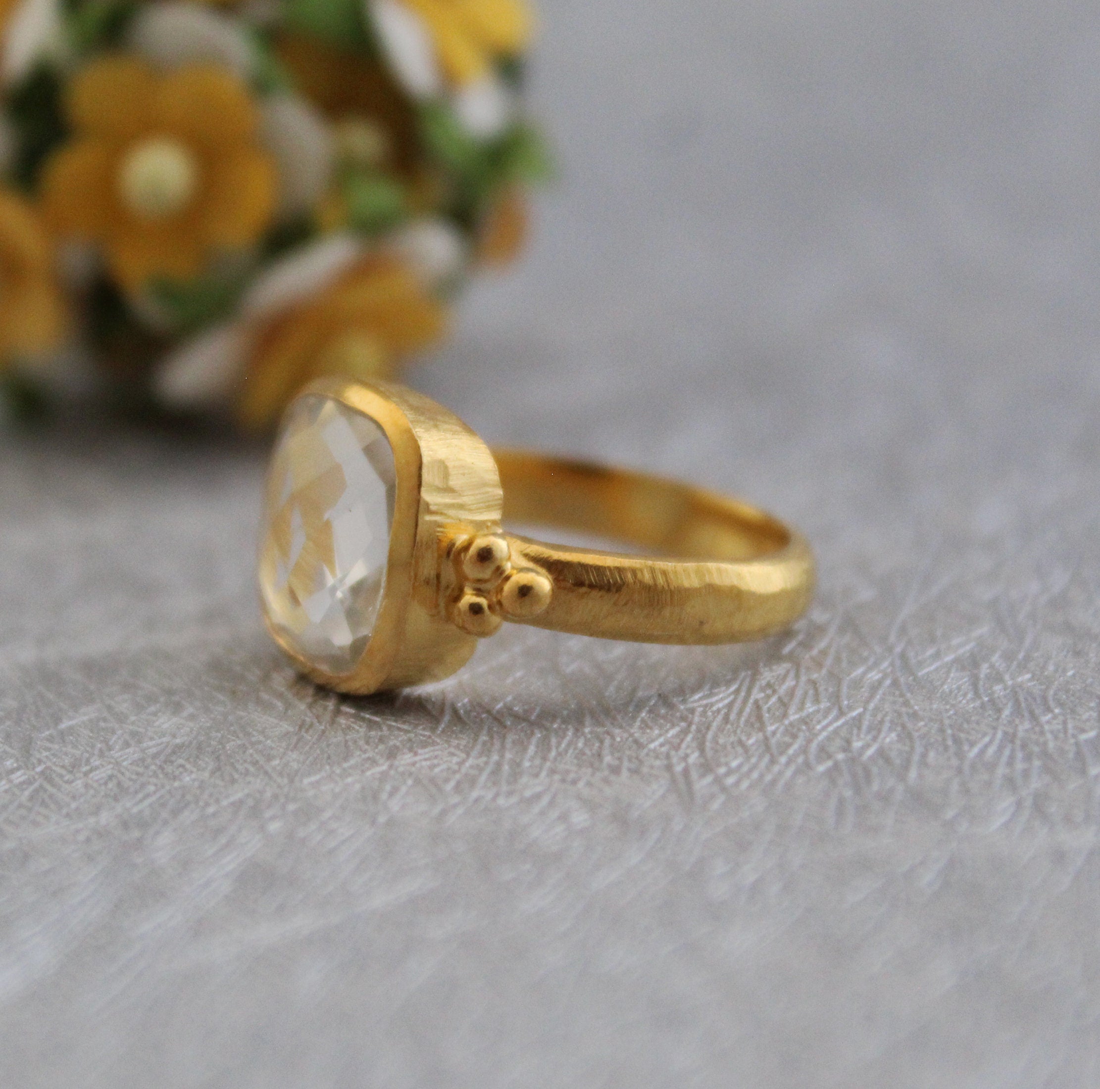 Clear Quartz Ring Gift For Friend, 925 Sterling Silver, Bridesmaid Gift, April Birthstone, Healing Crystal Jewelry, 18K Gold Micron Plated