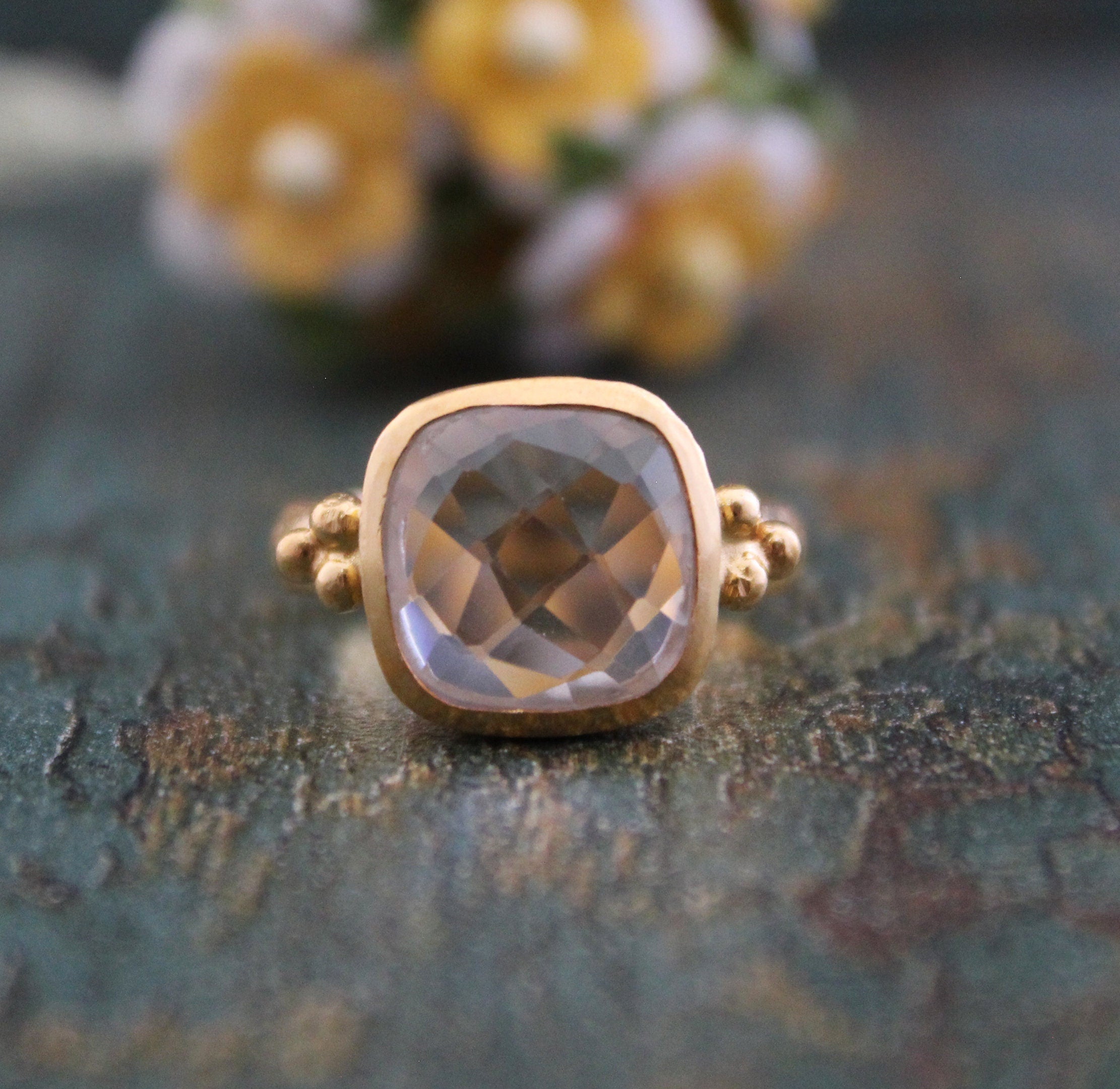 Clear Quartz Ring Gift For Friend, 925 Sterling Silver, Bridesmaid Gift, April Birthstone, Healing Crystal Jewelry, 18K Gold Micron Plated