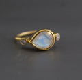 Dainty Rainbow Moonstone Ring, 18K Gold filled Sterling Silver, Pear Cut Statement ring, alternative engagement ring, June Birthstone Gift