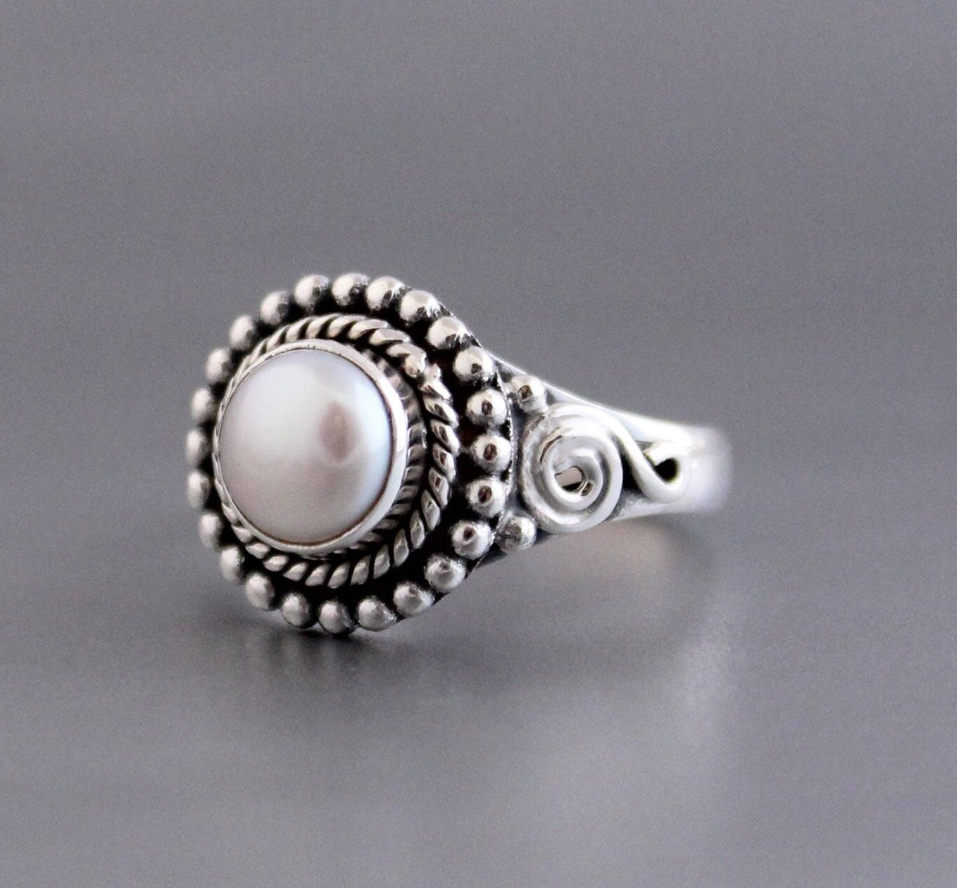 Natural Pearl Ring, Minimalist Ring, Gemstone ring, June Birthstone Jewelry, 925 Dainty Silver Ring