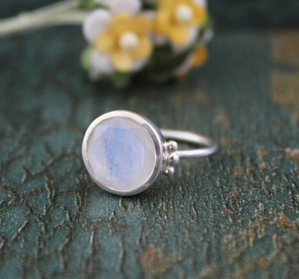 Rainbow Moonstone Ring, Sterling Silver Boho Statement Jewelry, Women Gift, Moonstone engagement ring