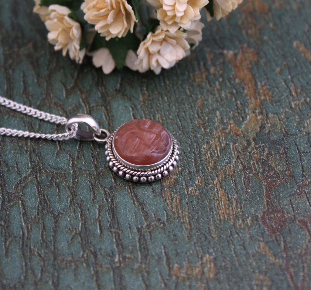 Sandstone Moon Face Necklace, Sterling Silver Birthday gifts, birthstone necklace, Crystal Necklace
