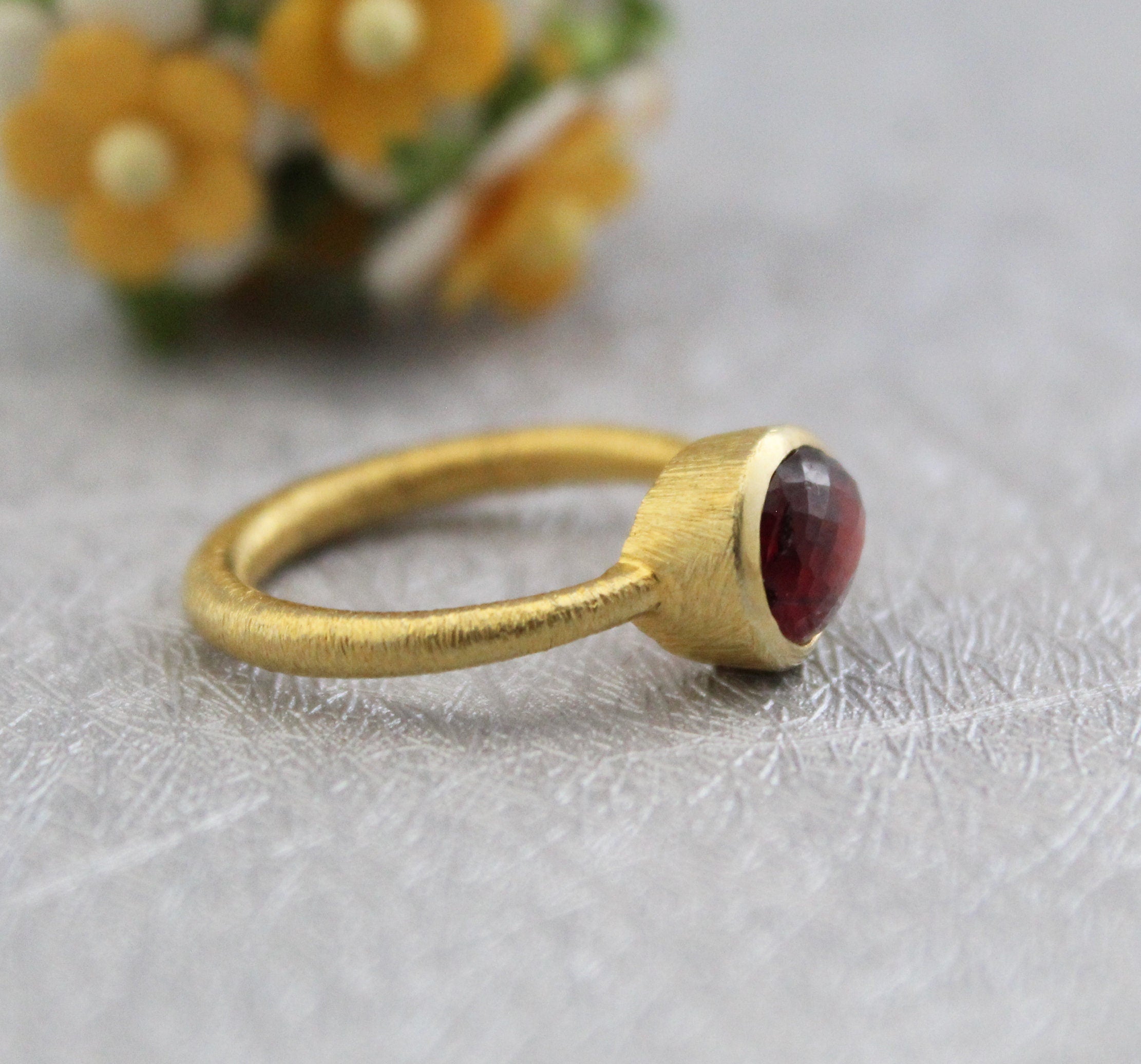 Garnet Ring, Teardrop Gemstone, 18K Gold Filled, Handmade Ring, Wedding Jewelry, White Rainbow, Gift Ring, January Birthstone
