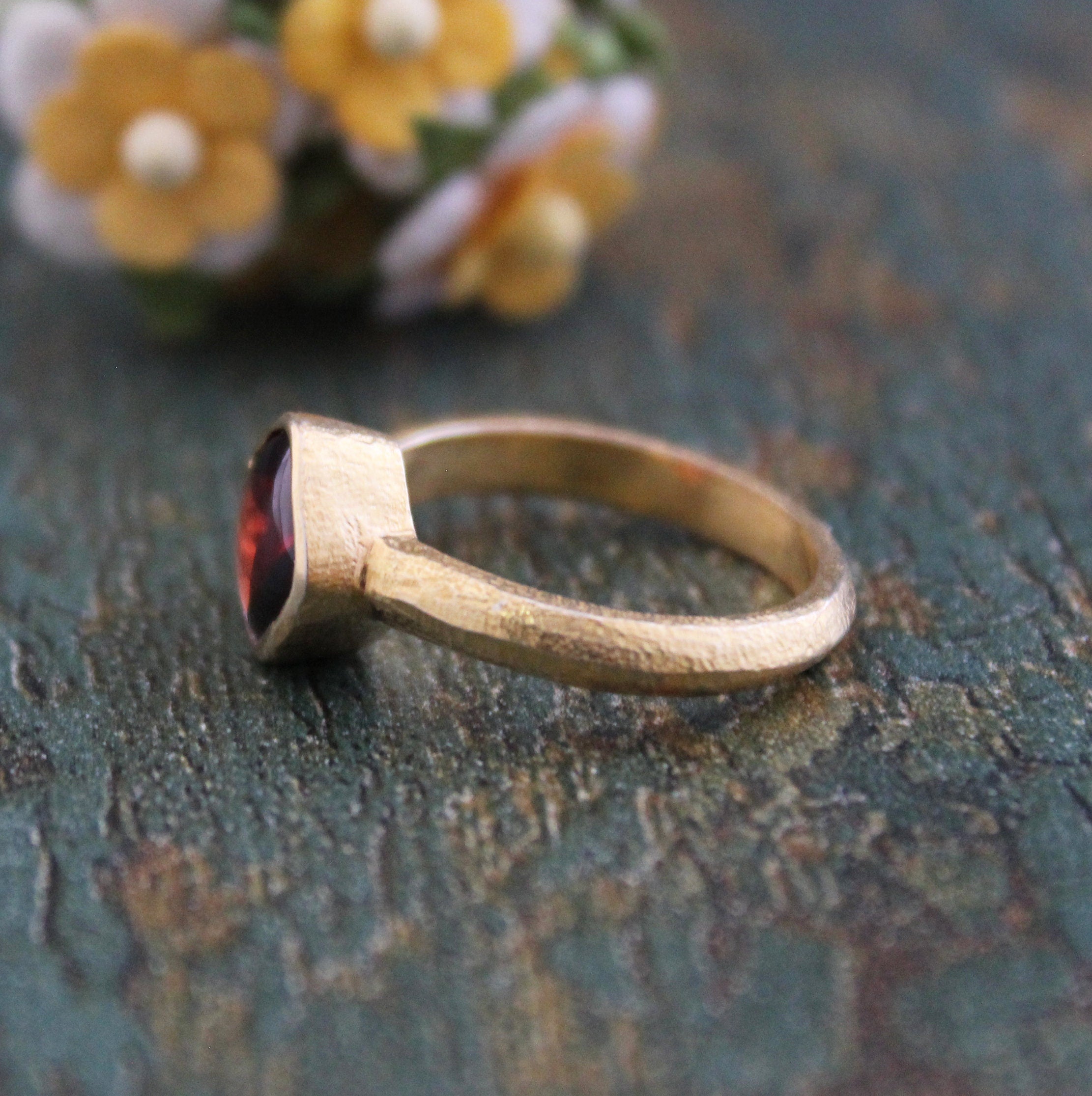 Garnet Signet Ring, 18K Gold Plated, January Birthstone, Passion Stone, Birthday Gift, Cushion Garnet Ring