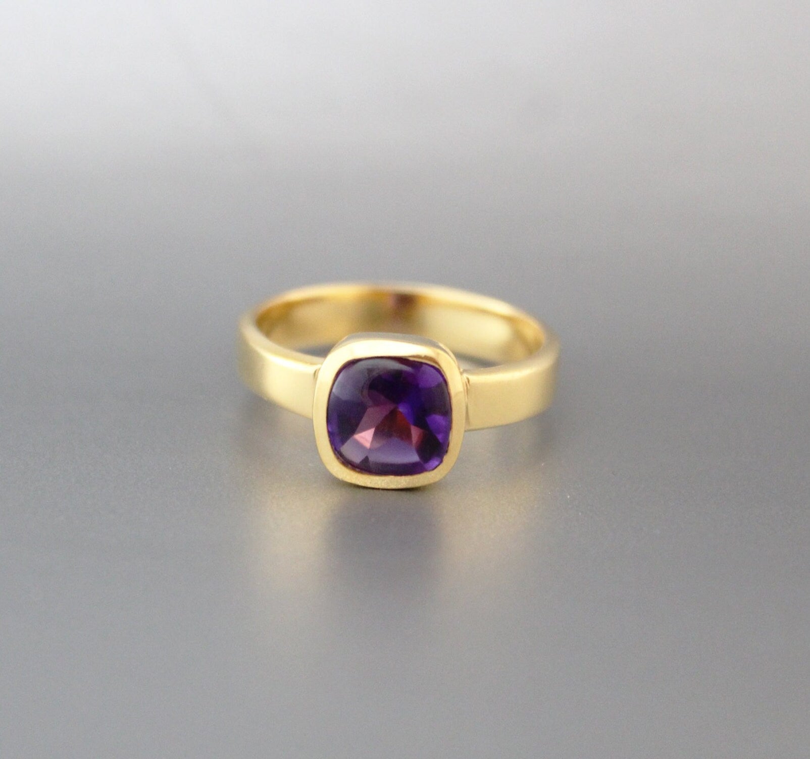 Amethyst Ring, Feburary Birthstone, 18k Gold Plated Sterling Silver, Handmade Nature Ring