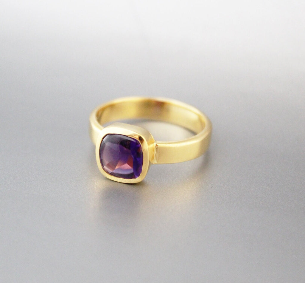 Amethyst Ring, Feburary Birthstone, 18k Gold Plated Sterling Silver, Handmade Nature Ring