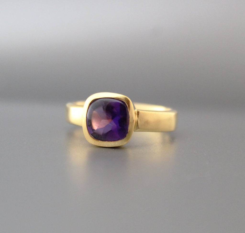 Amethyst Ring, Feburary Birthstone, 18k Gold Plated Sterling Silver, Handmade Nature Ring