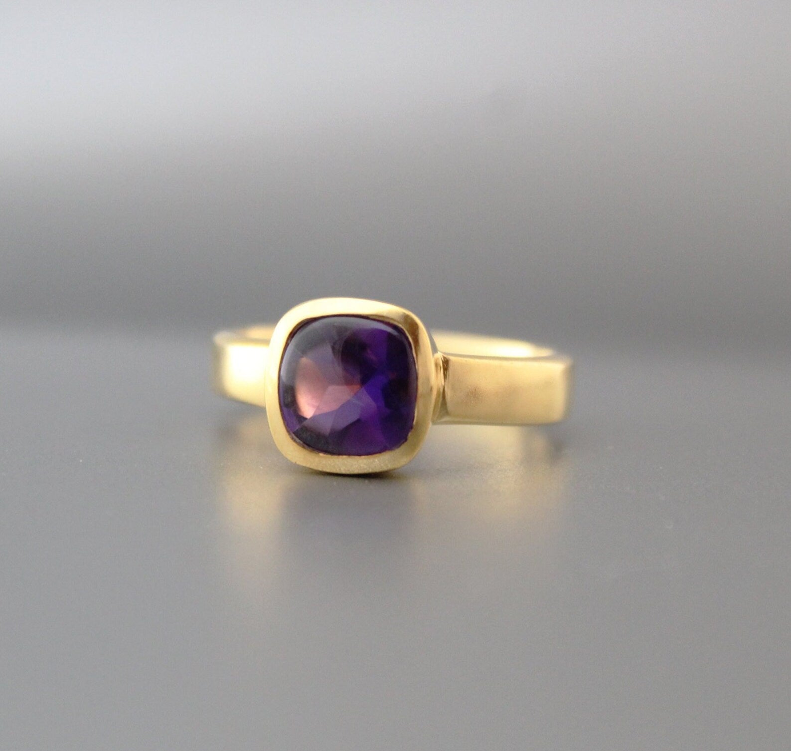 Amethyst Ring, Feburary Birthstone, 18k Gold Plated Sterling Silver, Handmade Nature Ring