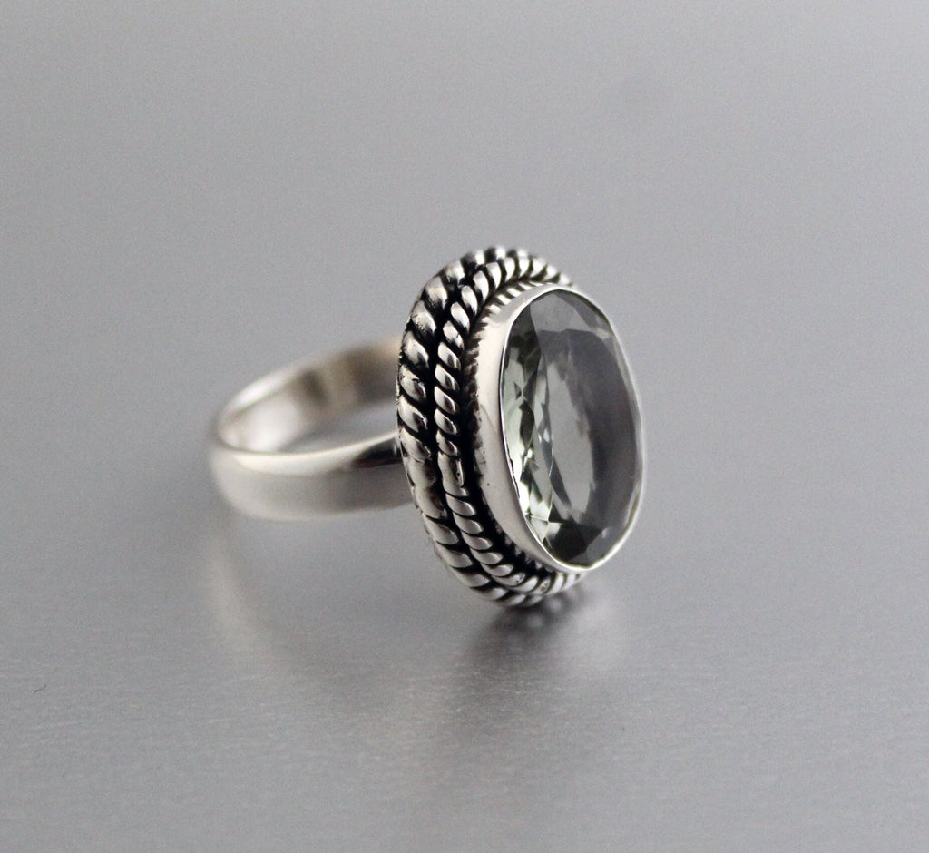 Green Amethyst Prasiolite Ring, Vintage Jewelry, Green Gemstone Ring, 925 Sterling Silver, Birthday Gift, February Birthstone