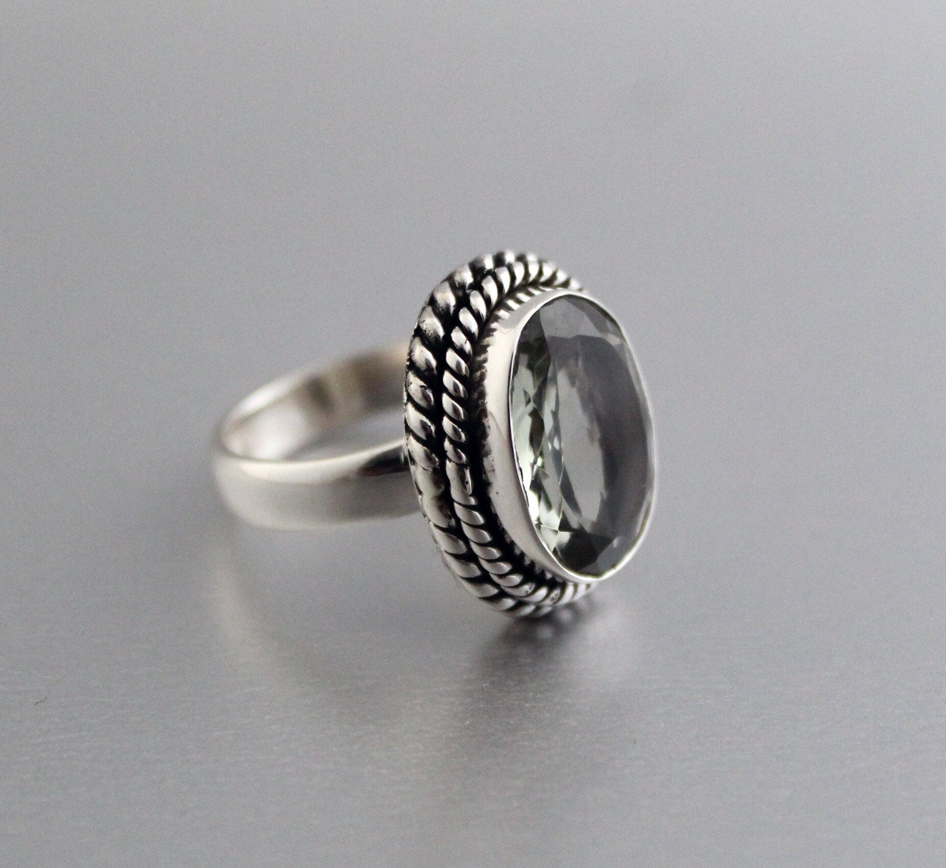 Green Amethyst Prasiolite Ring, Vintage Jewelry, Green Gemstone Ring, 925 Sterling Silver, Birthday Gift, February Birthstone