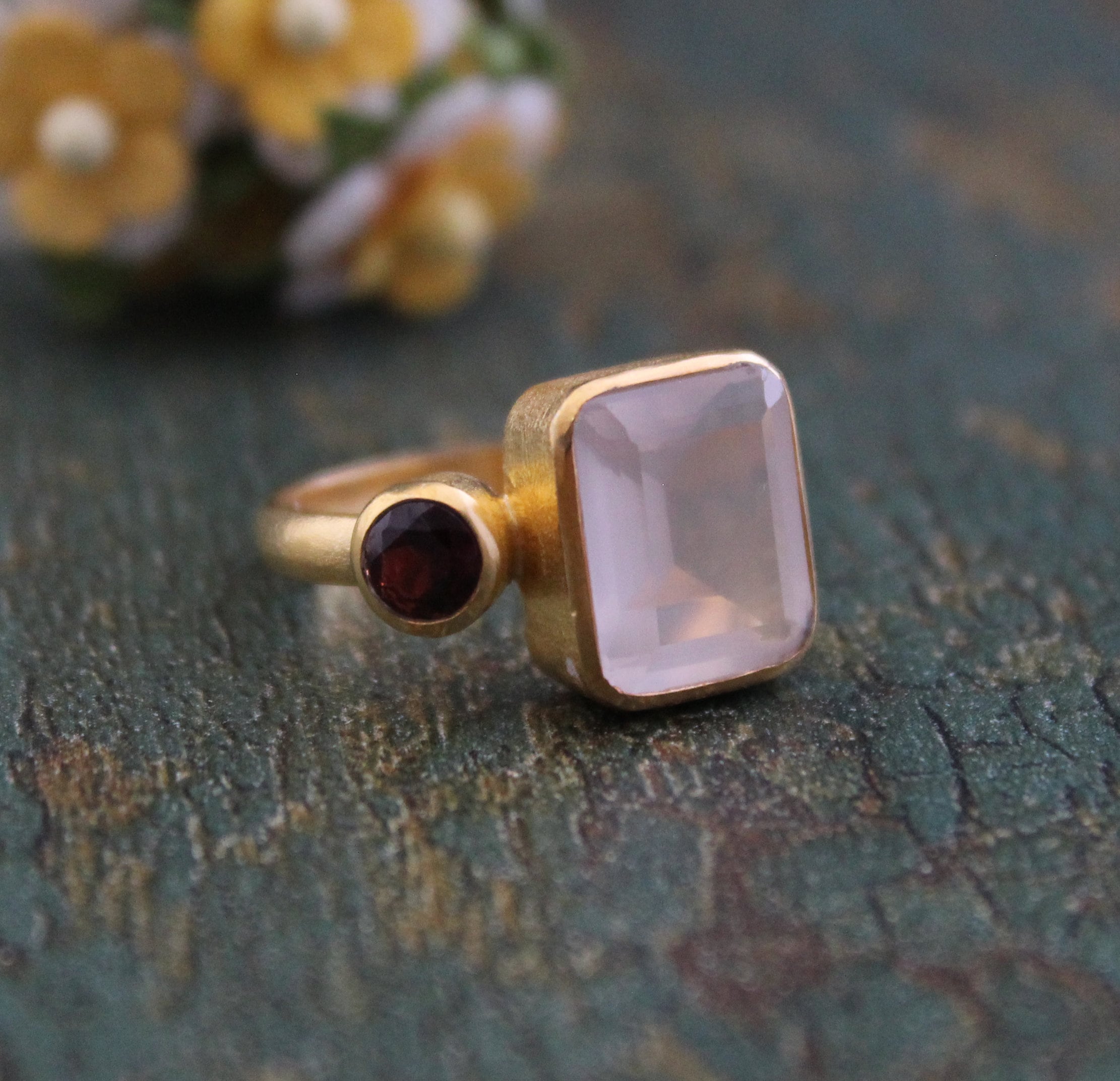 Rose Quartz Ring, Gift for Mom, Personalized Gifts, 14K Gold Boho Jewelry, Statement Vintage Style Ring, Unique Bridal or Engagement Rings