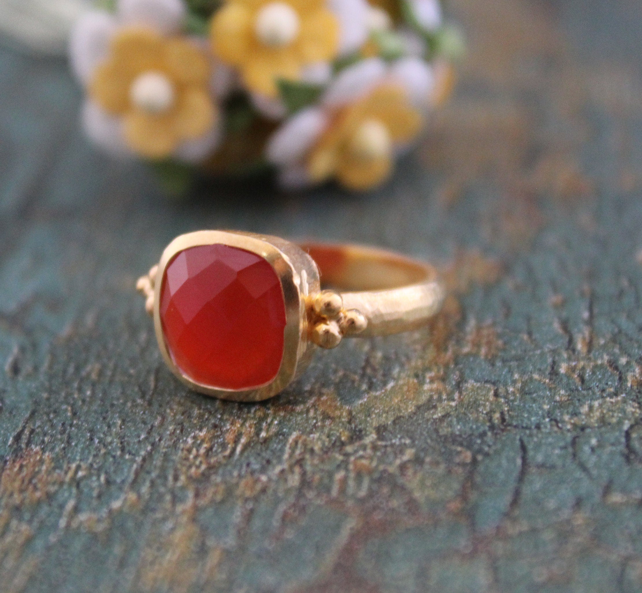 Carnelian ring, 18K Gold Vermiel, Personalized Gifts For Mom, Handmade Jewellery, Cushion Stone Ring, Engagement Ring, Pretty Ring