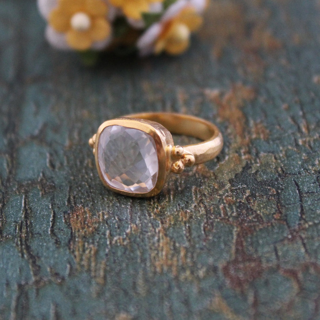 Clear Quartz Ring Gift For Friend, 925 Sterling Silver, Bridesmaid Gift, April Birthstone, Healing Crystal Jewelry, 18K Gold Micron Plated