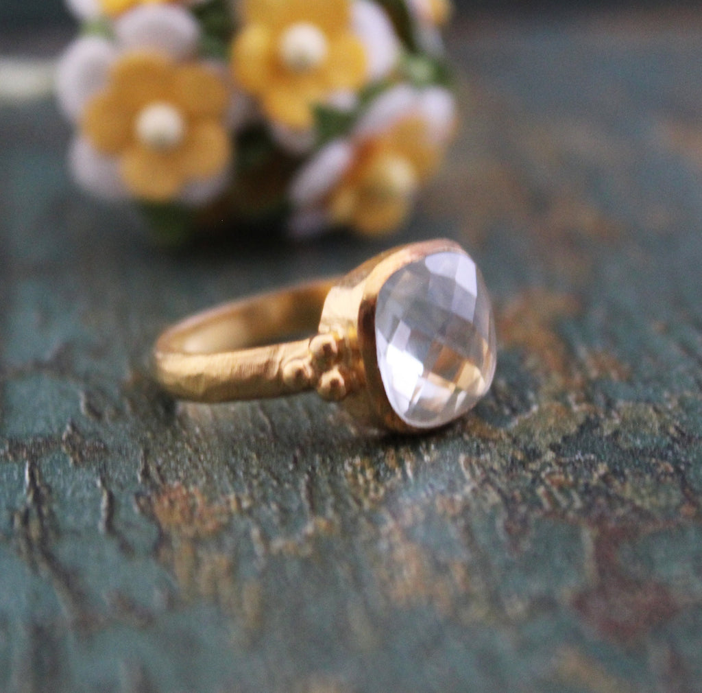 Clear Quartz Ring Gift For Friend, 925 Sterling Silver, Bridesmaid Gift, April Birthstone, Healing Crystal Jewelry, 18K Gold Micron Plated