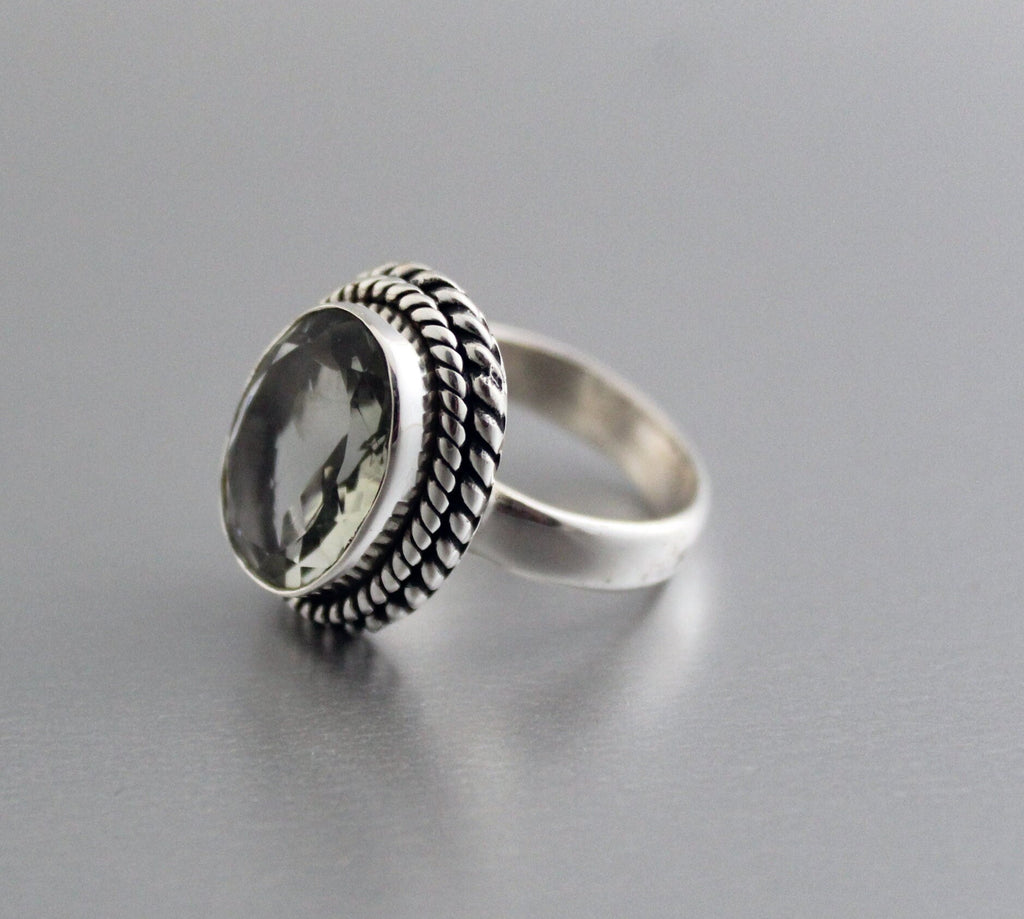 Green Amethyst Prasiolite Ring, Vintage Jewelry, Green Gemstone Ring, 925 Sterling Silver, Birthday Gift, February Birthstone