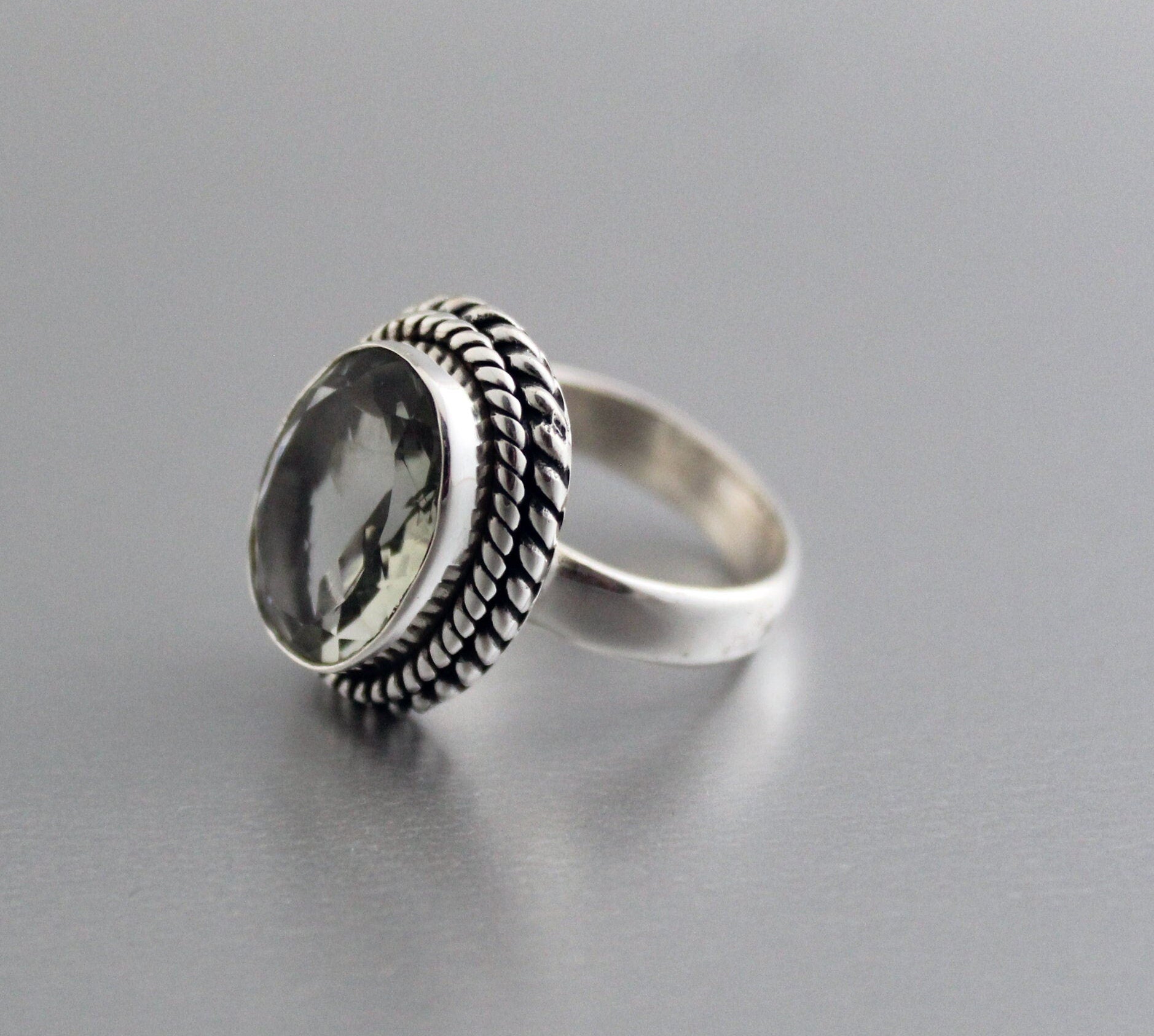 Green Amethyst Prasiolite Ring, Vintage Jewelry, Green Gemstone Ring, 925 Sterling Silver, Birthday Gift, February Birthstone