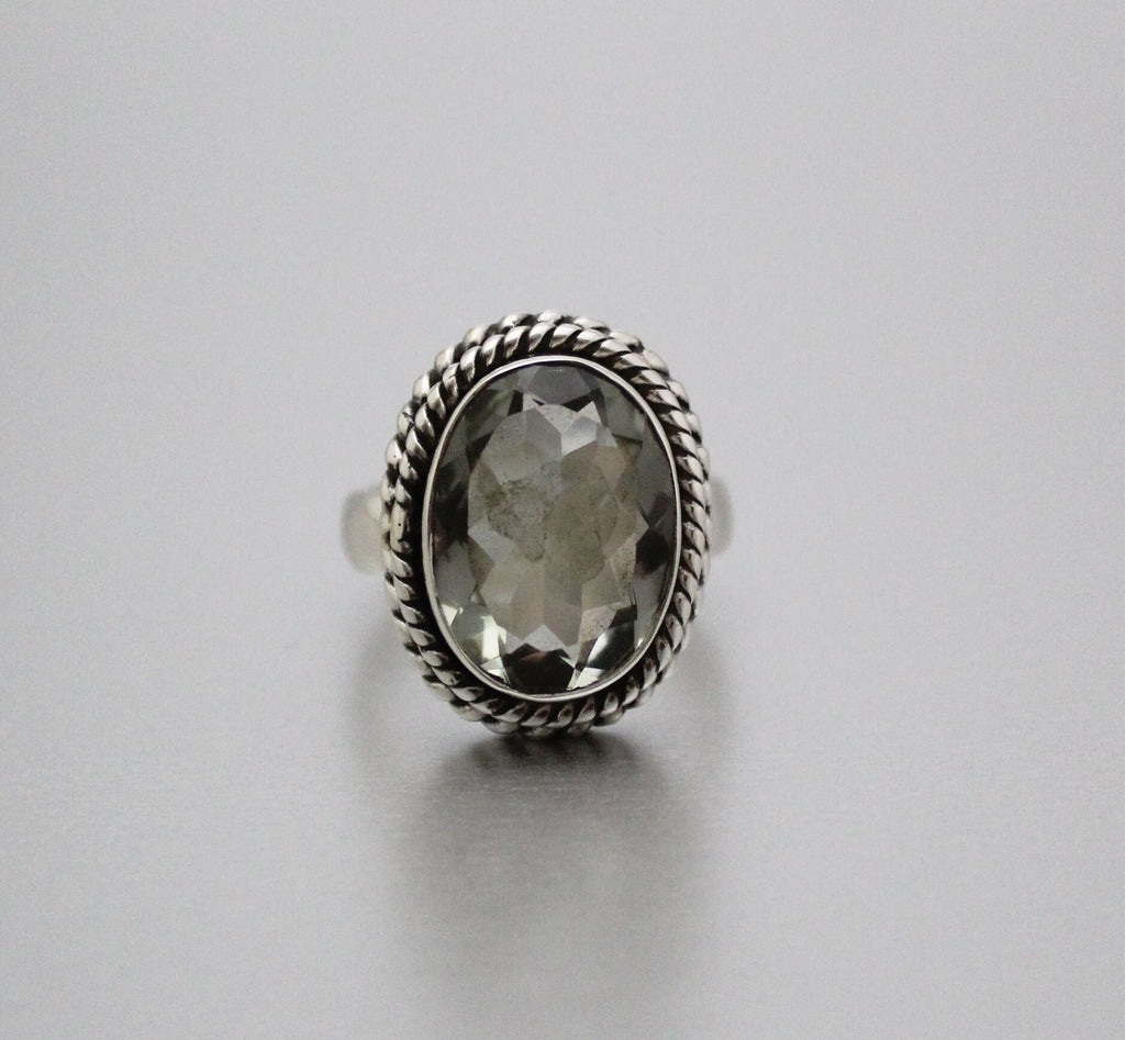 Green Amethyst Prasiolite Ring, Vintage Jewelry, Green Gemstone Ring, 925 Sterling Silver, Birthday Gift, February Birthstone