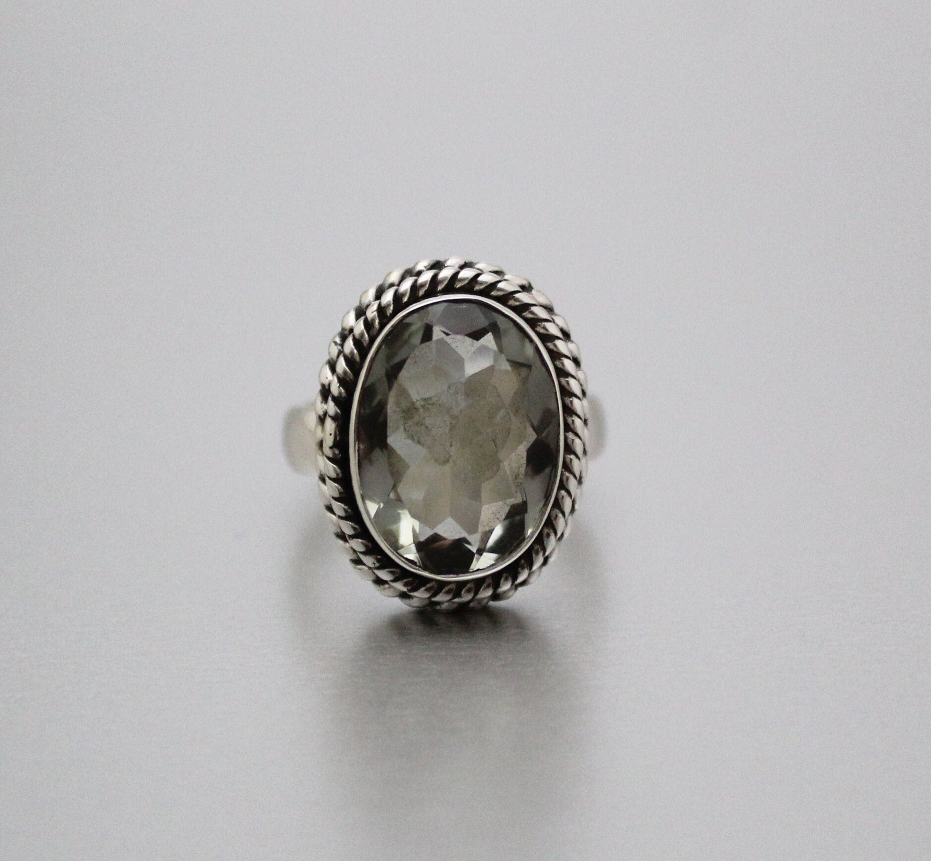 Green Amethyst Prasiolite Ring, Vintage Jewelry, Green Gemstone Ring, 925 Sterling Silver, Birthday Gift, February Birthstone