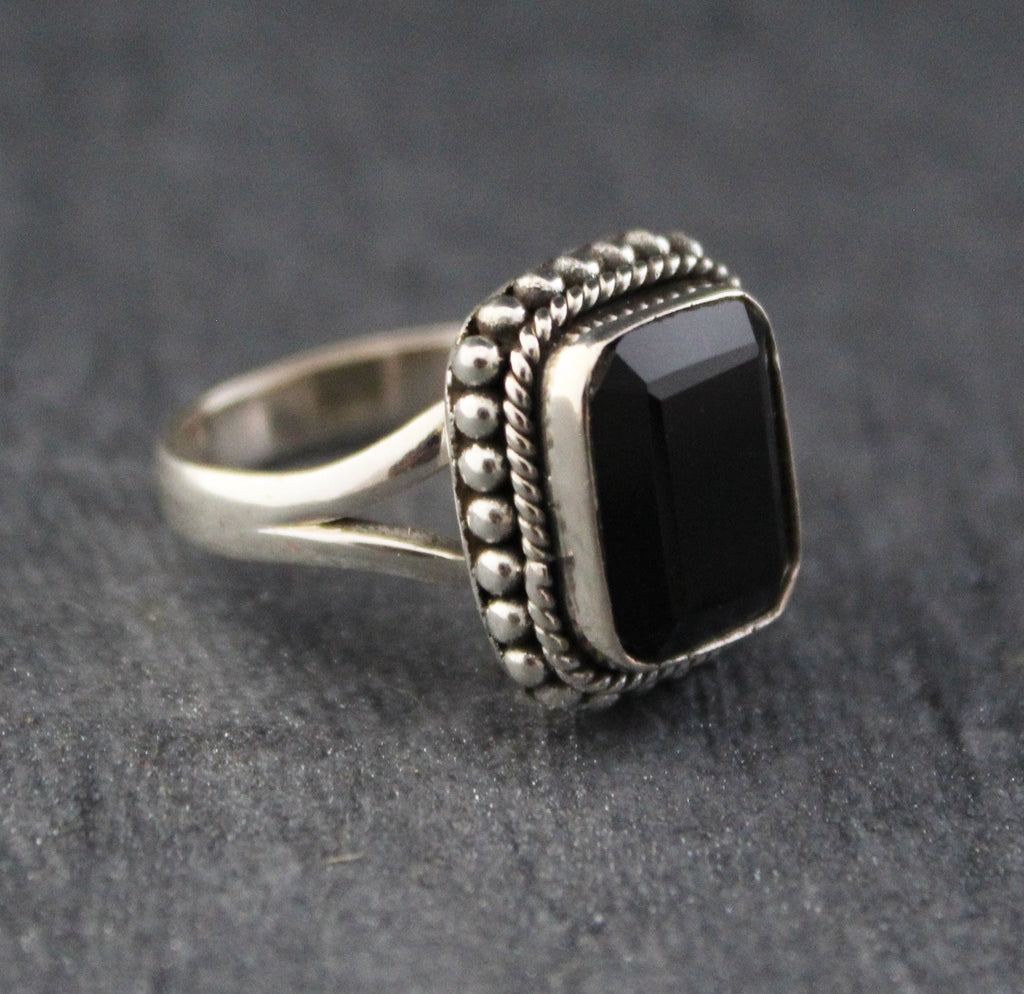Black Onyx Sterling Silver Ring: December Birthstone, rectangle Stone, Wedding Gift, Signet ring, Everyday ring, Stackable ring