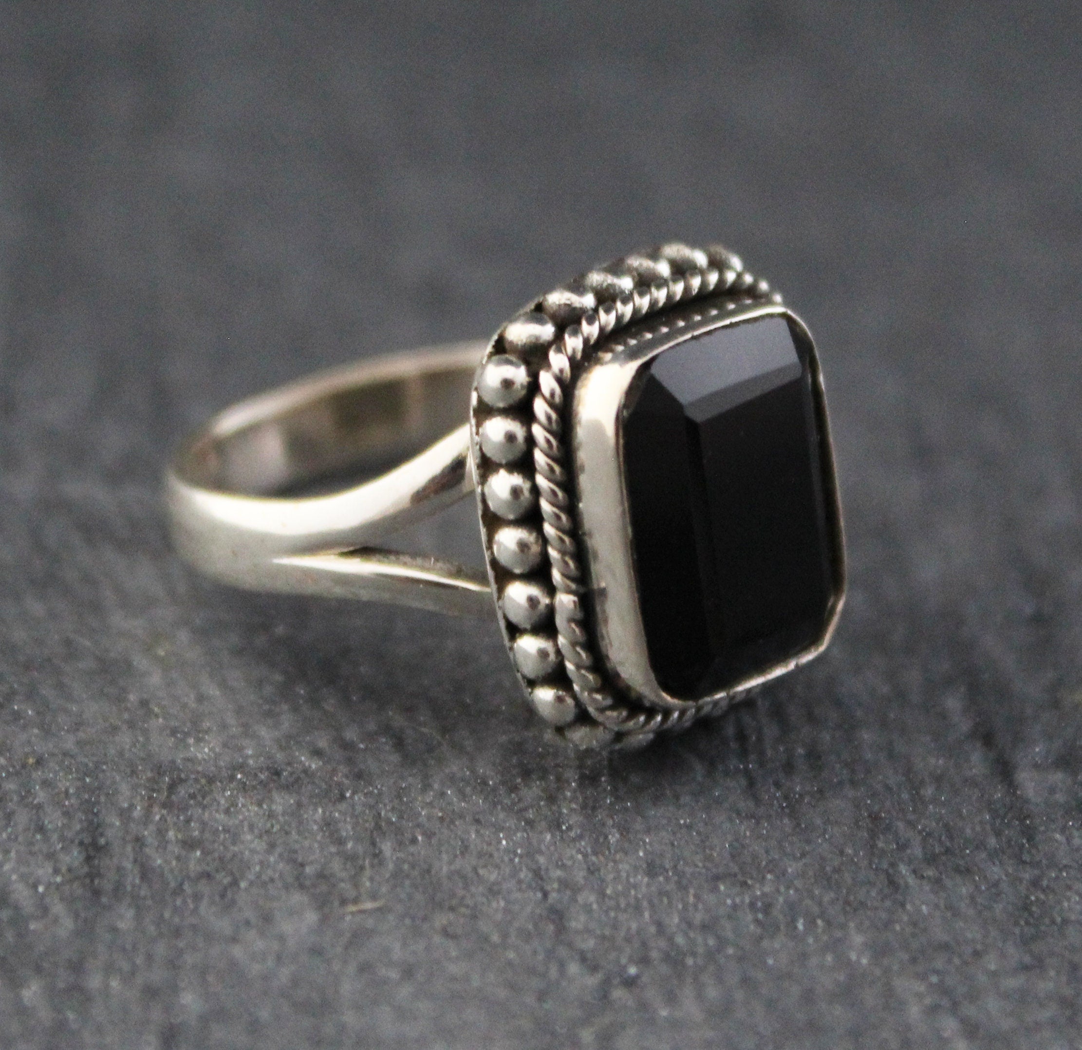 Black Onyx Sterling Silver Ring: December Birthstone, rectangle Stone, Wedding Gift, Signet ring, Everyday ring, Stackable ring