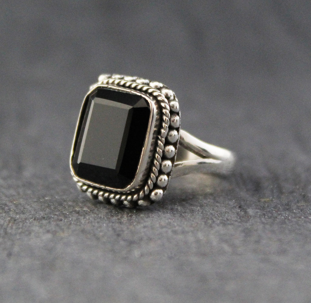 Black Onyx Sterling Silver Ring: December Birthstone, rectangle Stone, Wedding Gift, Signet ring, Everyday ring, Stackable ring