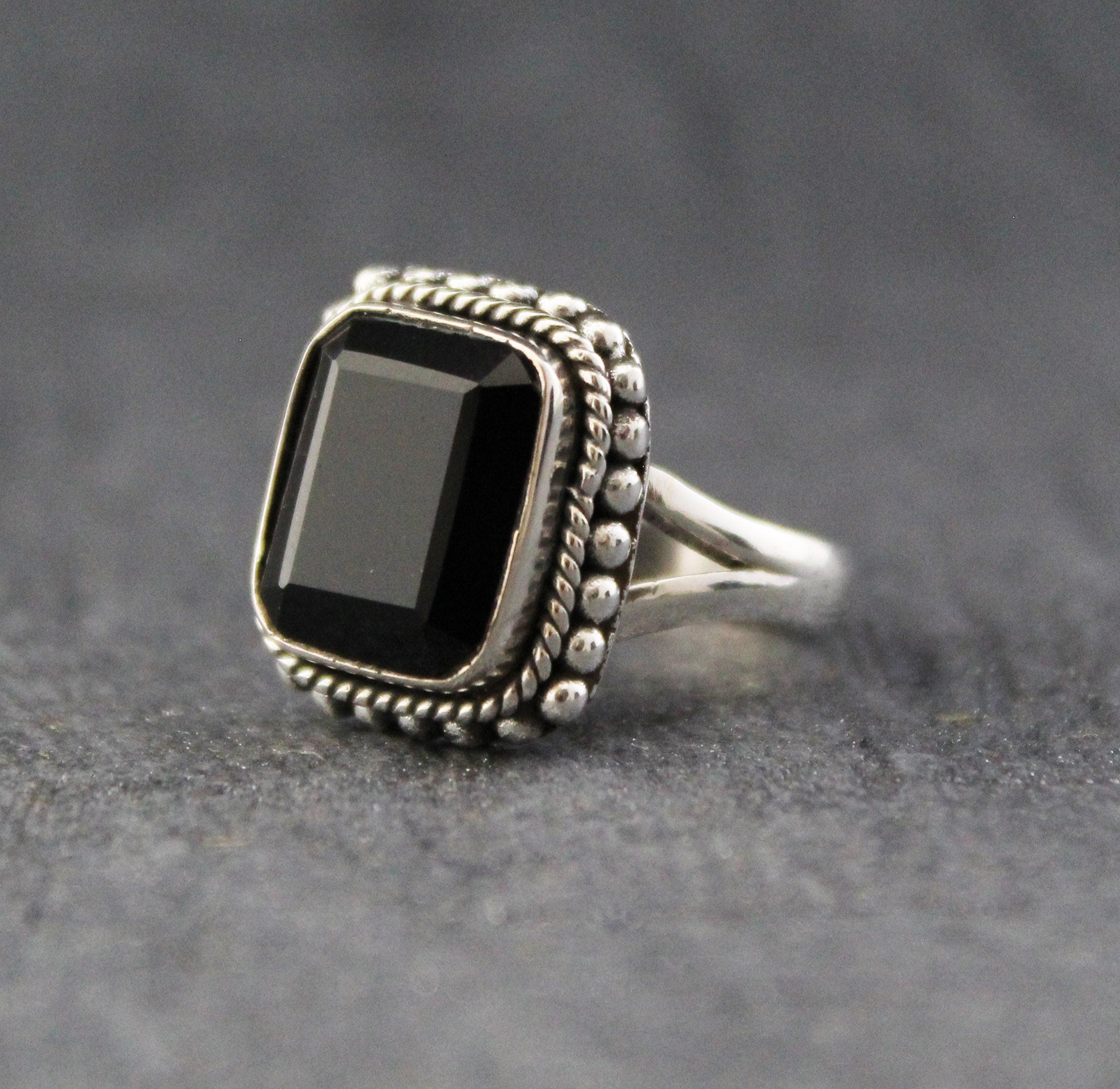 Black Onyx Sterling Silver Ring: December Birthstone, rectangle Stone, Wedding Gift, Signet ring, Everyday ring, Stackable ring