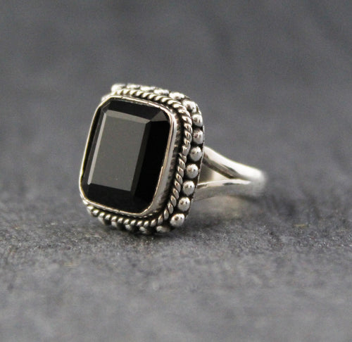 Black Onyx Sterling Silver Ring: December Birthstone, rectangle Stone, Wedding Gift, Signet ring, Everyday ring, Stackable ring