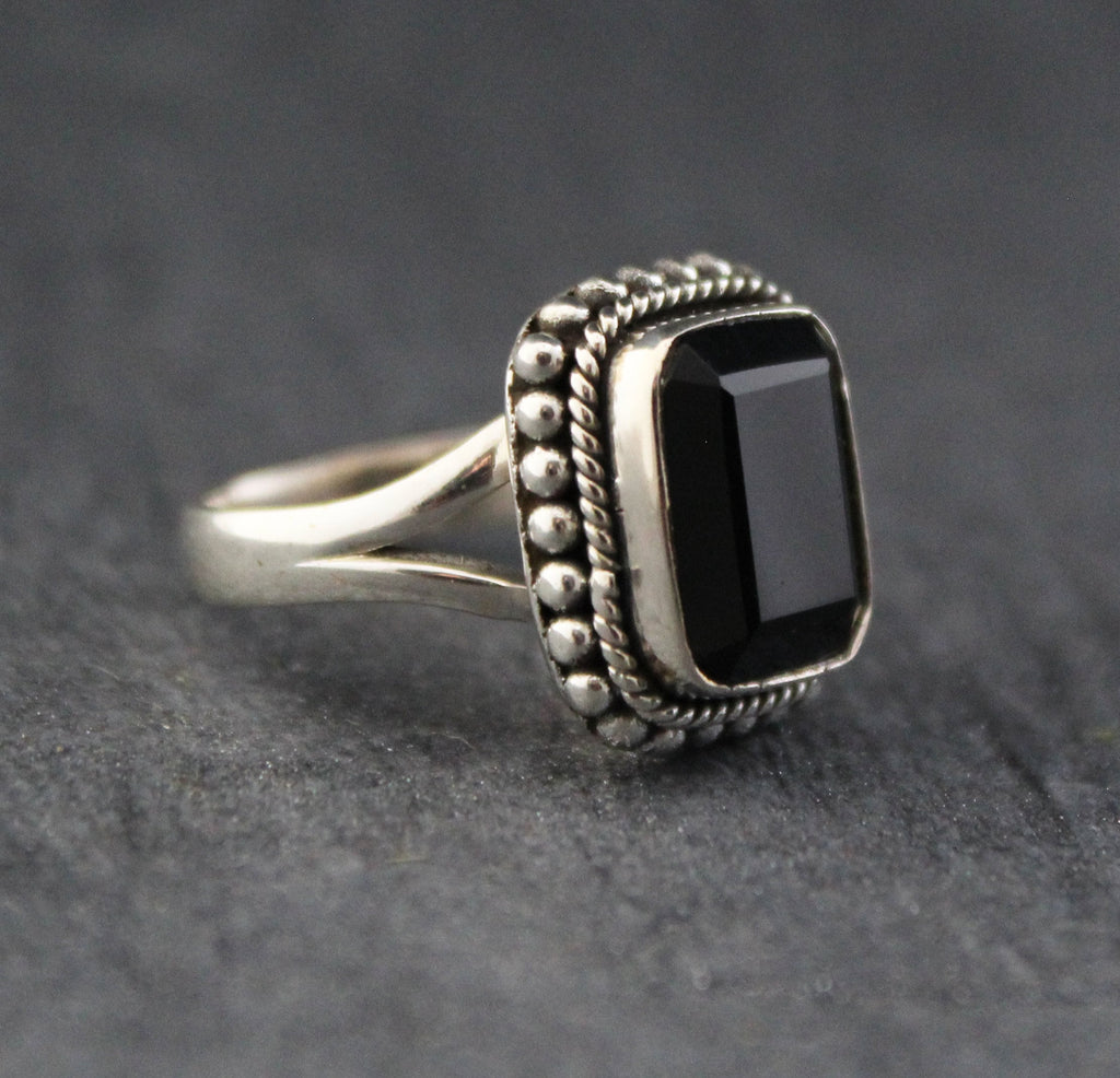Black Onyx Sterling Silver Ring: December Birthstone, rectangle Stone, Wedding Gift, Signet ring, Everyday ring, Stackable ring