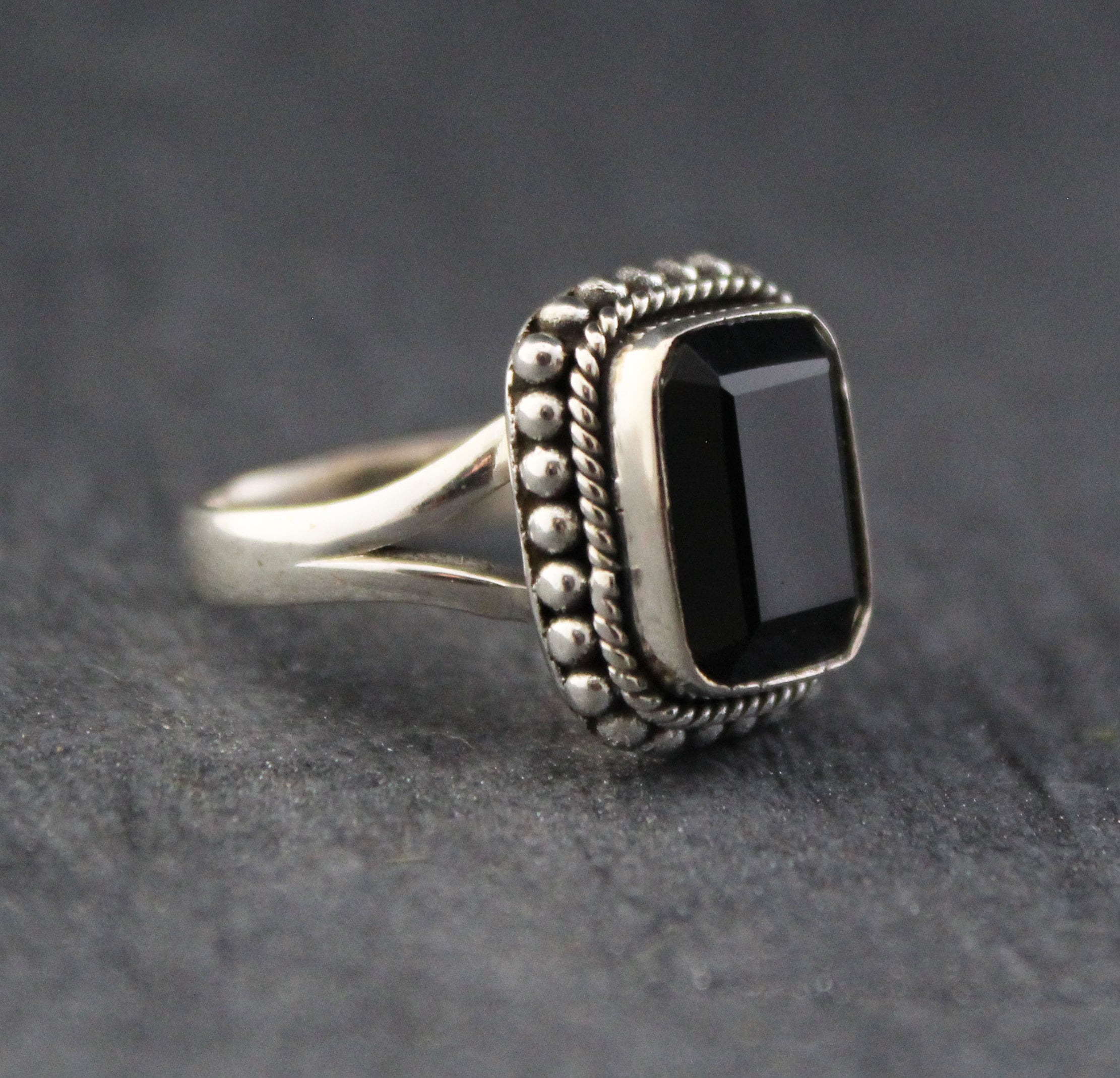 Black Onyx Sterling Silver Ring: December Birthstone, rectangle Stone, Wedding Gift, Signet ring, Everyday ring, Stackable ring