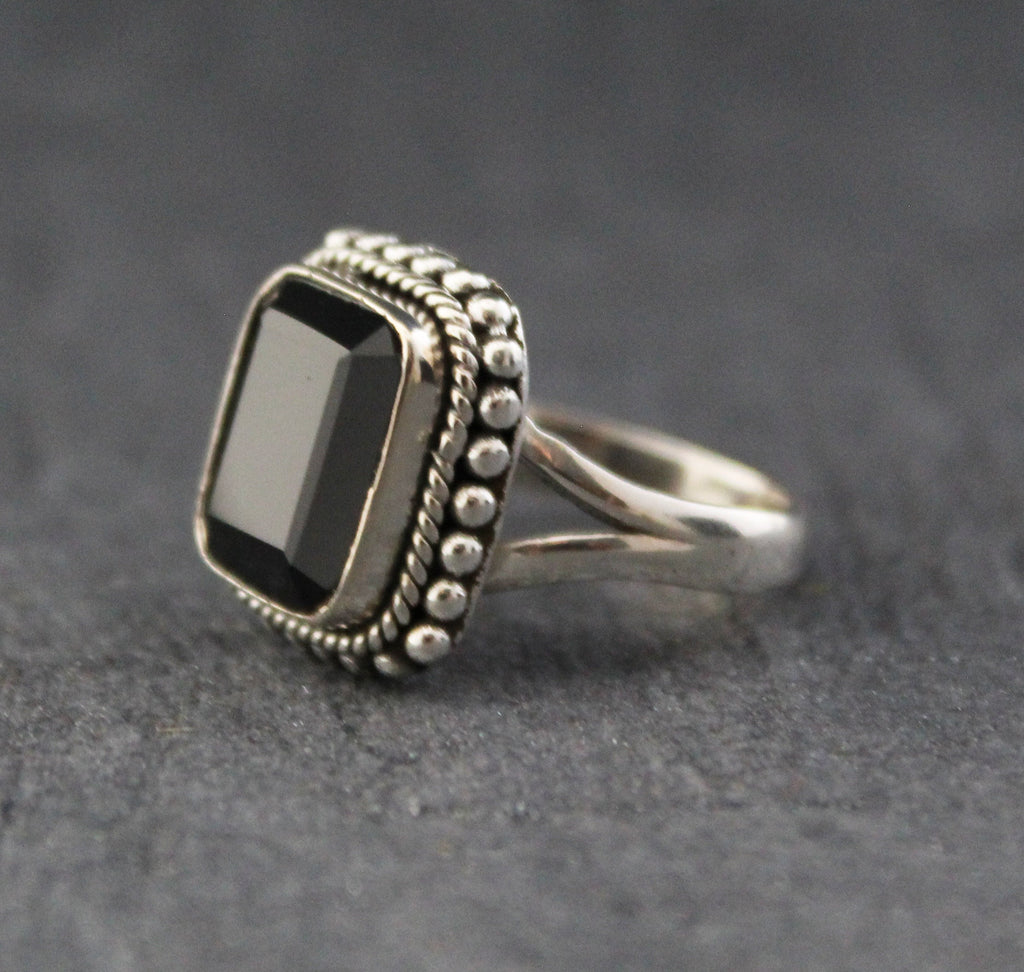 Black Onyx Sterling Silver Ring: December Birthstone, rectangle Stone, Wedding Gift, Signet ring, Everyday ring, Stackable ring