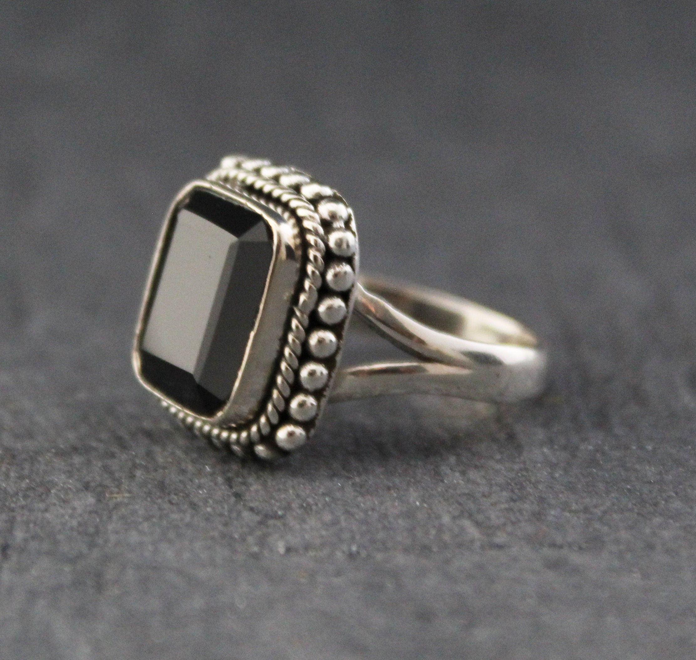 Black Onyx Sterling Silver Ring: December Birthstone, rectangle Stone, Wedding Gift, Signet ring, Everyday ring, Stackable ring