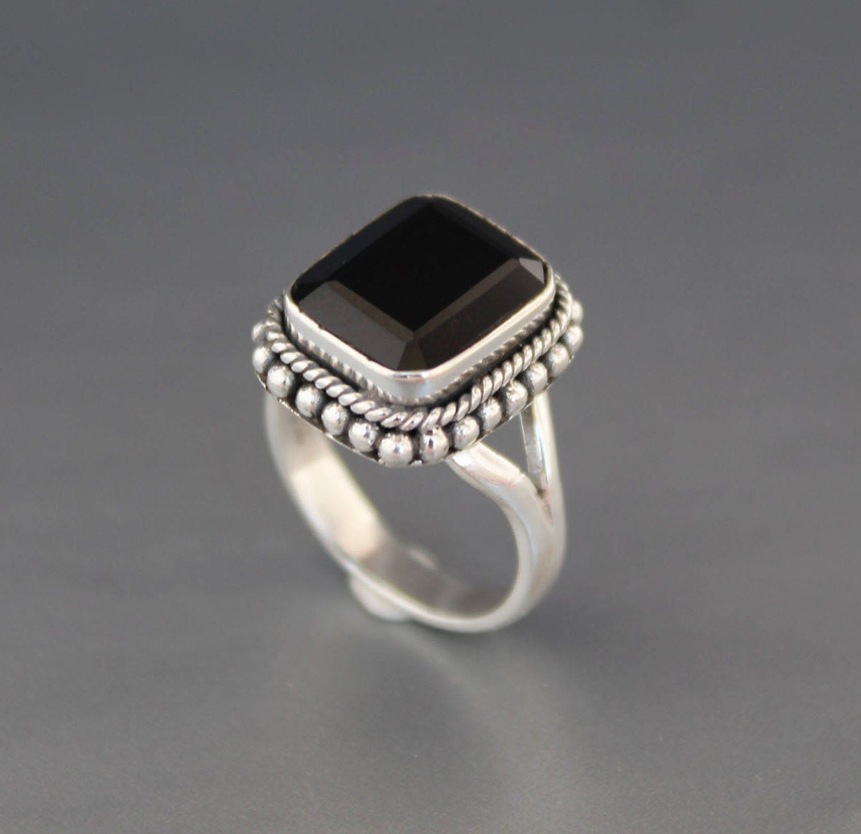 Black Onyx Sterling Silver Ring: December Birthstone, rectangle Stone, Wedding Gift, Signet ring, Everyday ring, Stackable ring