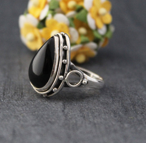 Black onyx ring, 925 Sterling Silver Ring, Antique Vintage Style Jewelry, Birthstone Jewelry, Boho Handmade Jewelry