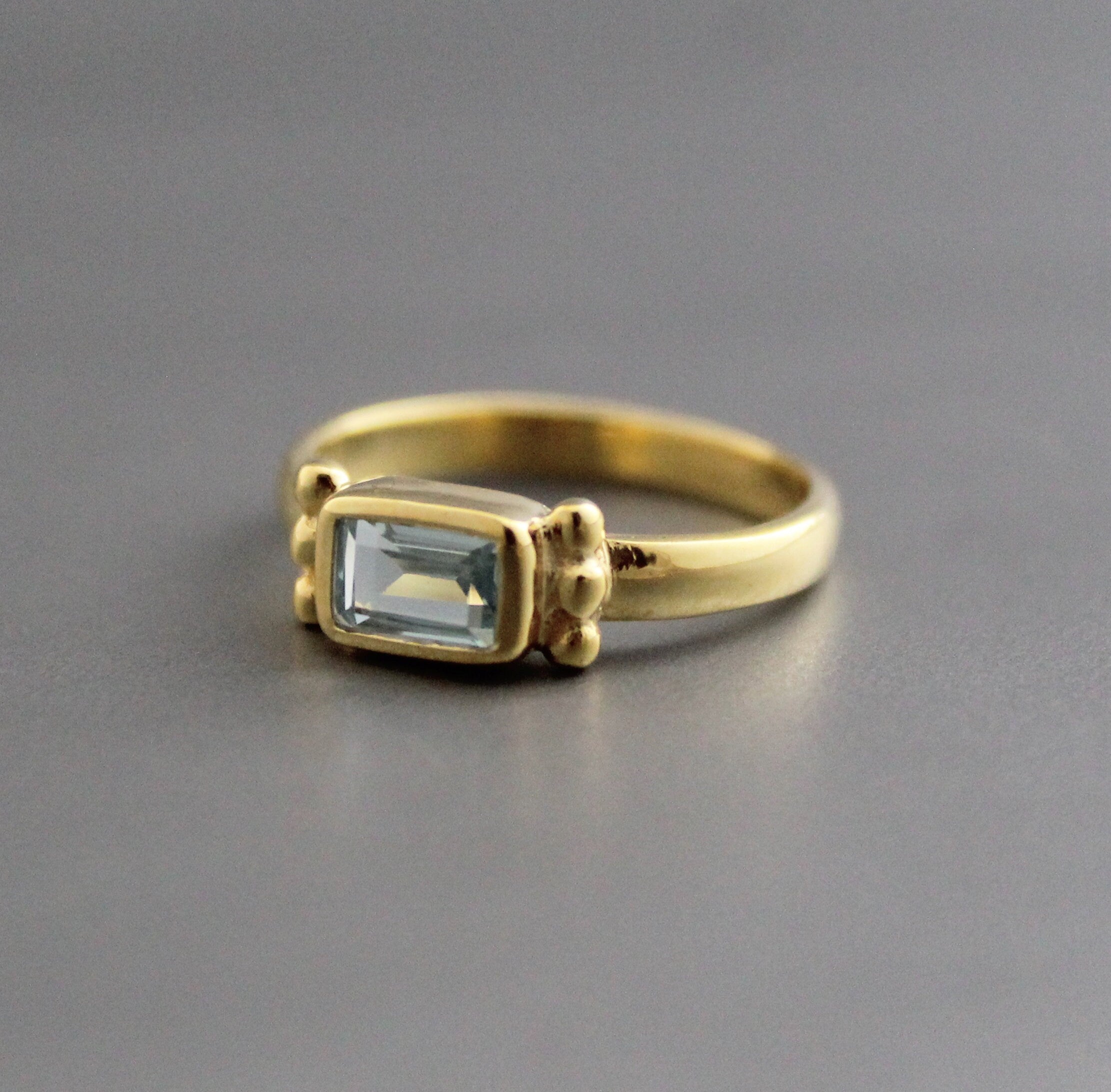Aquamarine Ring, Baguette Sterling Silver Ring, 14K Solid Gold March Birthstone Ring, Engagement Ring