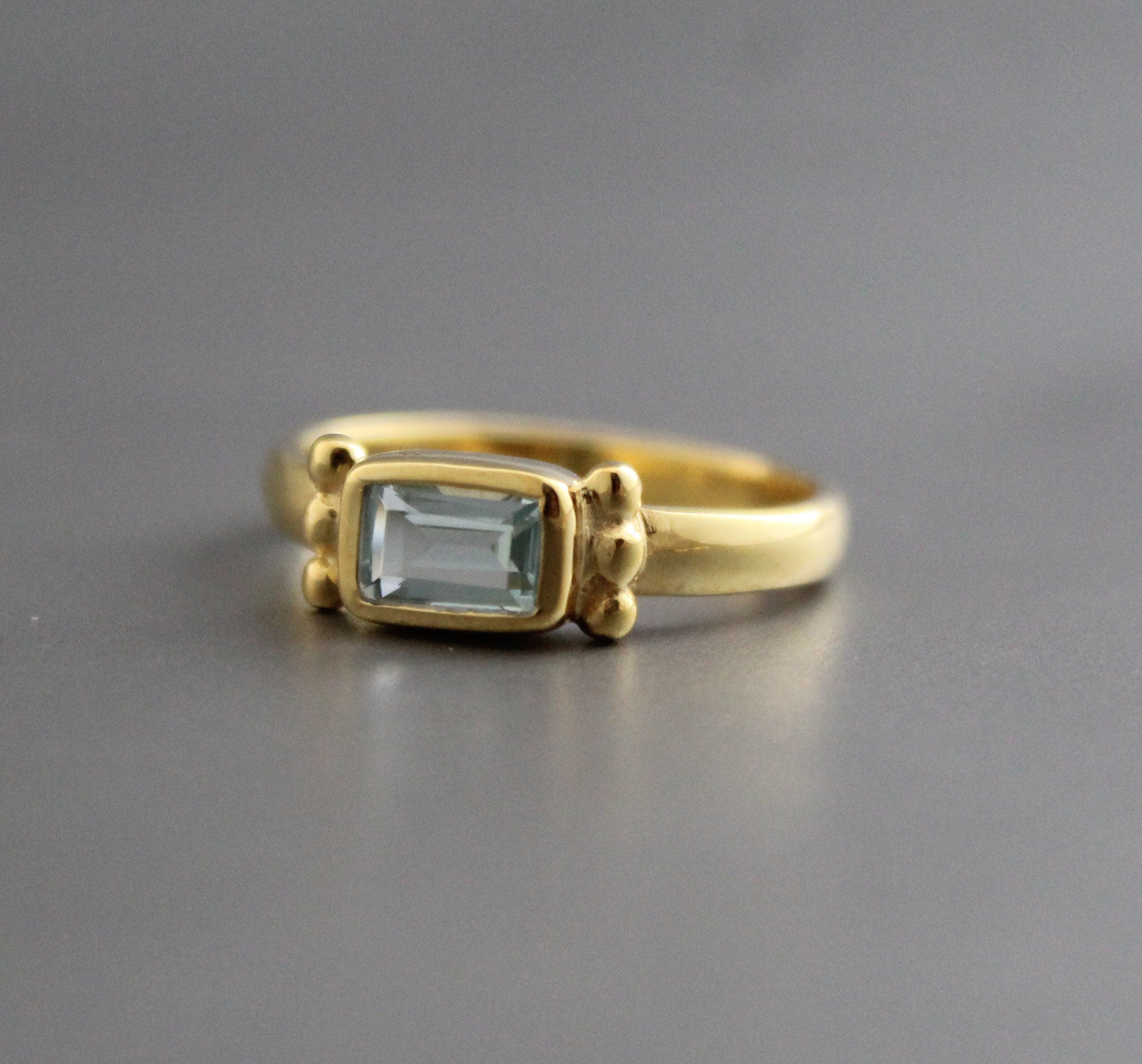 Aquamarine Ring, Baguette Sterling Silver Ring, 14K Solid Gold March Birthstone Ring, Engagement Ring