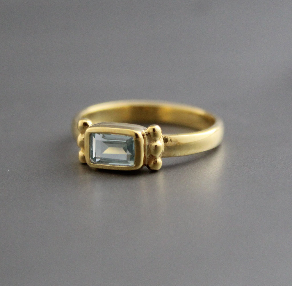 Aquamarine Ring, Baguette Sterling Silver Ring, 14K Solid Gold March Birthstone Ring, Engagement Ring