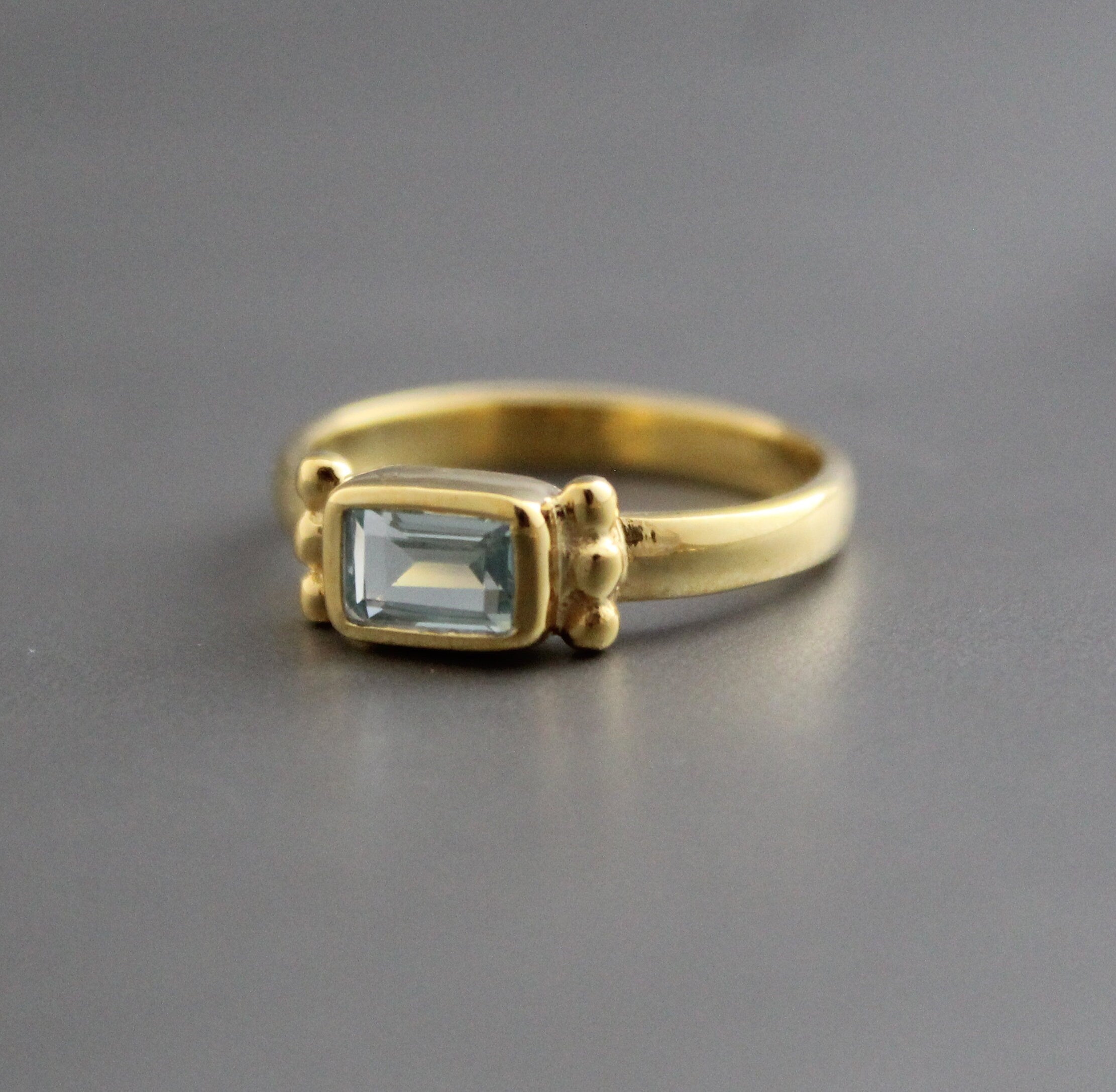Aquamarine Ring, Baguette Sterling Silver Ring, 14K Solid Gold March Birthstone Ring, Engagement Ring