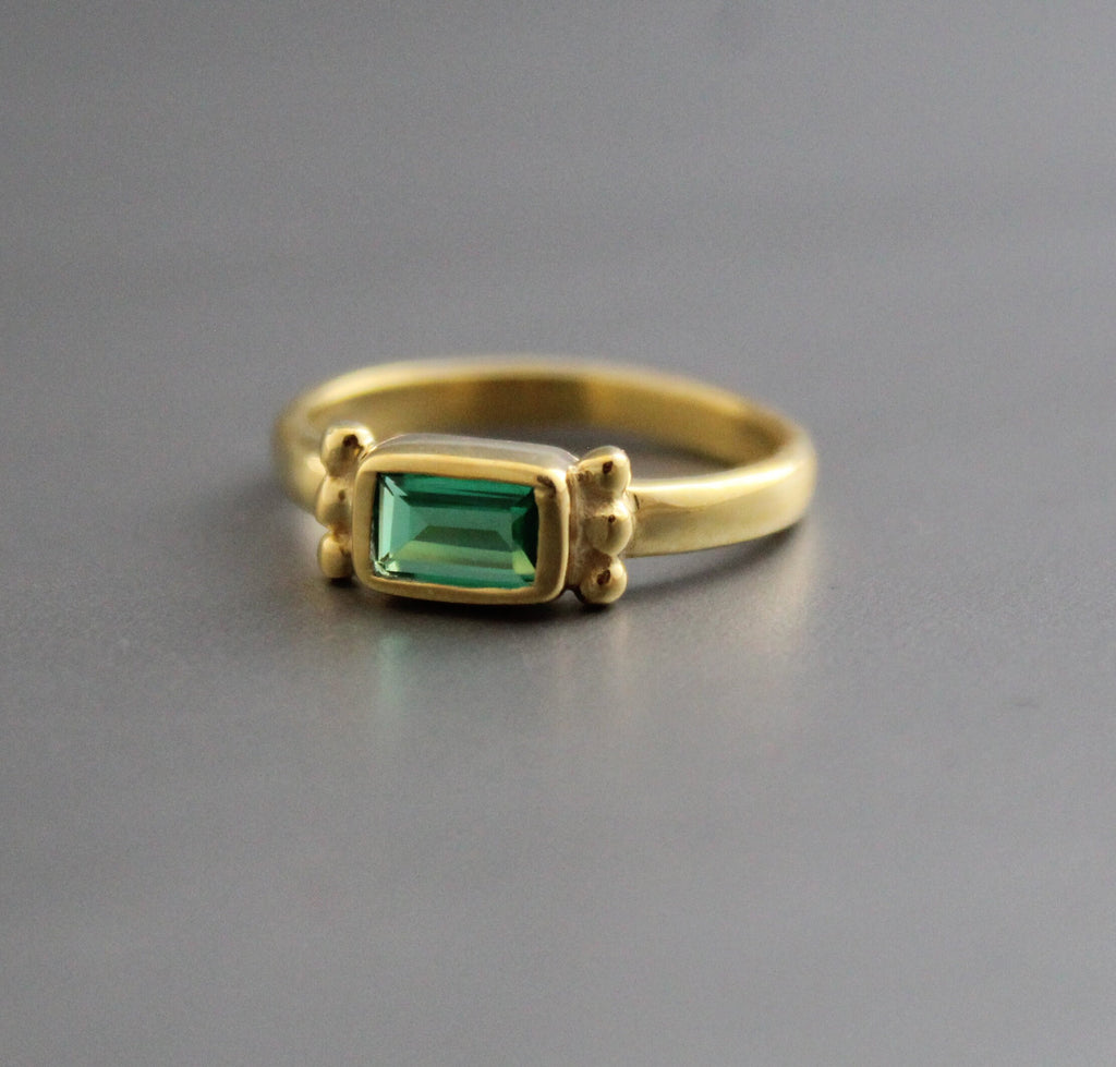Emerald Ring, Vintage Gold Wedding Ring, Baguette Cut, 18K Gold Filled 925 Sterling Silver Ring, Handmade Ring, Wedding Jewelry