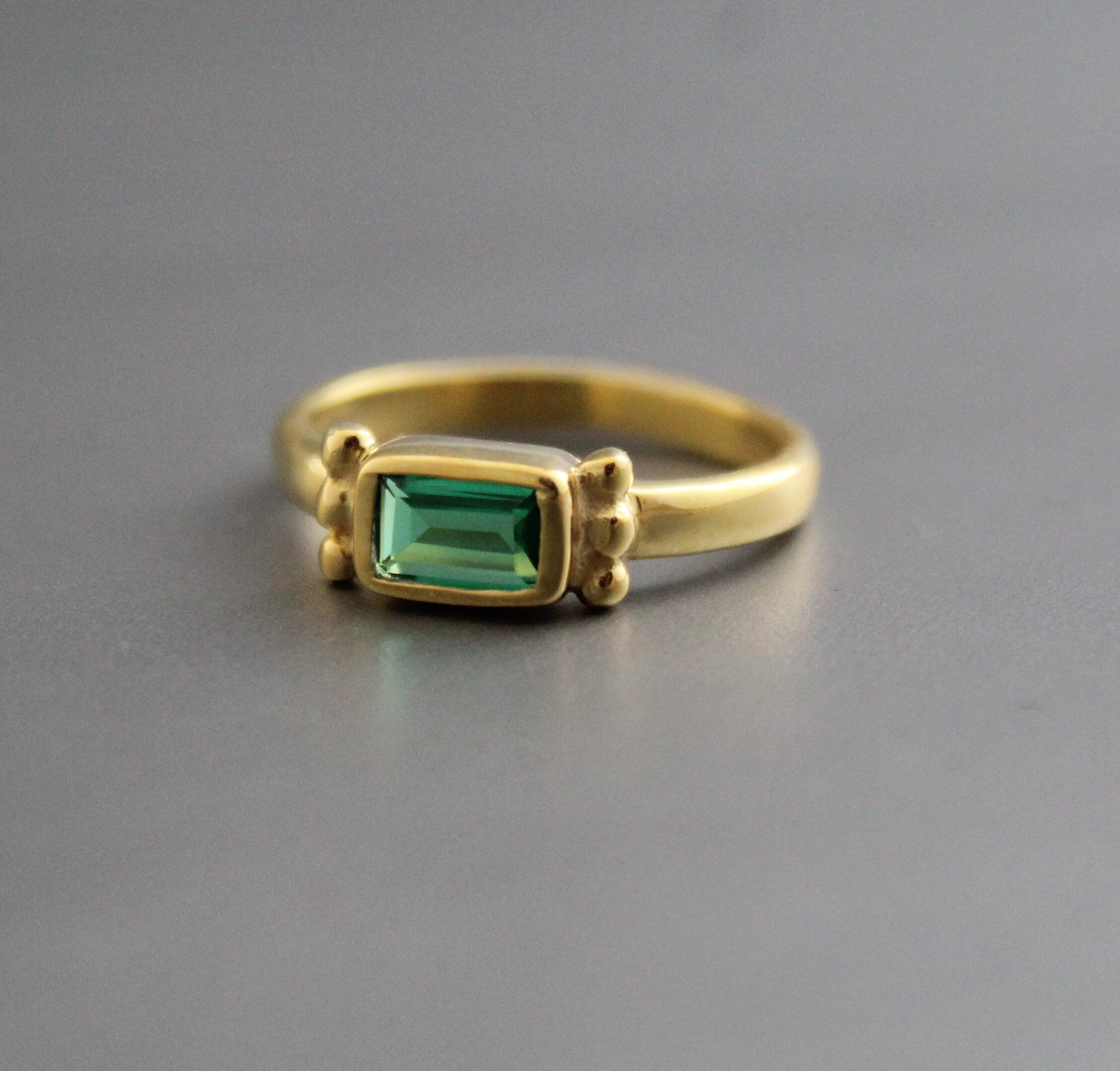 Emerald Ring, Vintage Gold Wedding Ring, Baguette Cut, 18K Gold Filled 925 Sterling Silver Ring, Handmade Ring, Wedding Jewelry