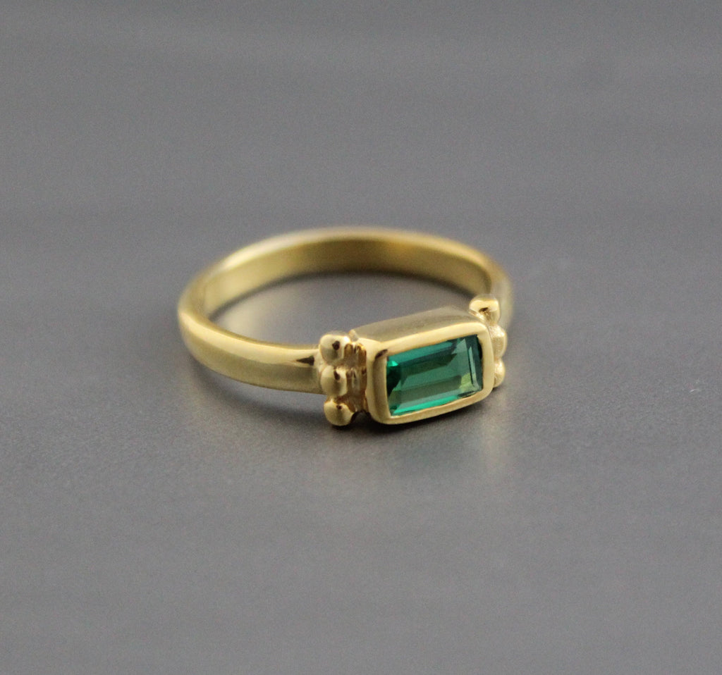Emerald Ring, Vintage Gold Wedding Ring, Baguette Cut, 18K Gold Filled 925 Sterling Silver Ring, Handmade Ring, Wedding Jewelry
