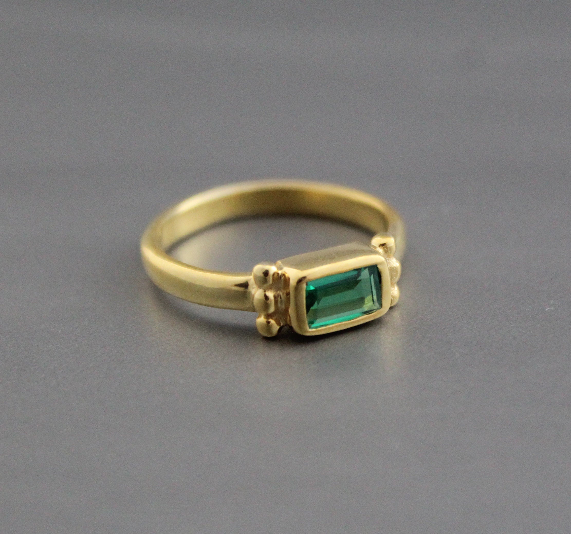 Emerald Ring, Vintage Gold Wedding Ring, Baguette Cut, 18K Gold Filled 925 Sterling Silver Ring, Handmade Ring, Wedding Jewelry