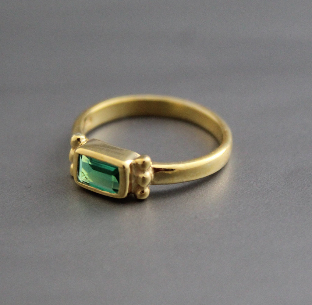 Emerald Ring, Vintage Gold Wedding Ring, Baguette Cut, 18K Gold Filled 925 Sterling Silver Ring, Handmade Ring, Wedding Jewelry
