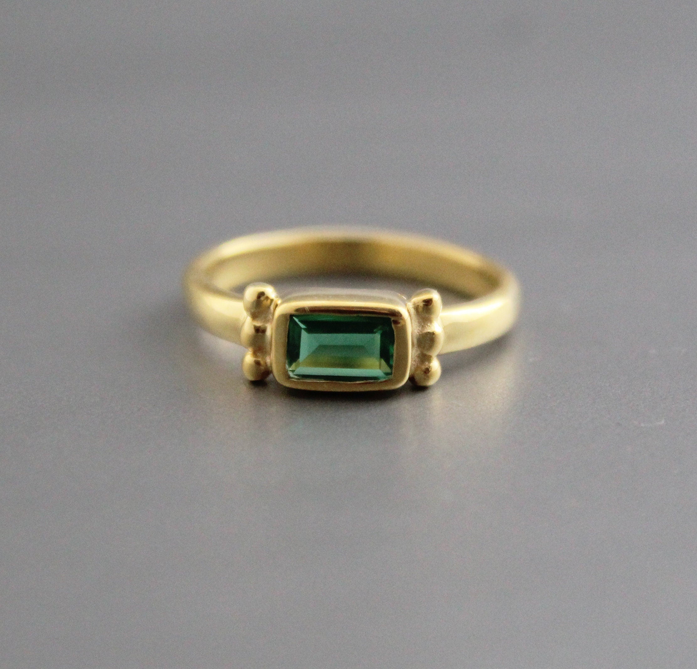 Emerald Ring, Vintage Gold Wedding Ring, Baguette Cut, 18K Gold Filled 925 Sterling Silver Ring, Handmade Ring, Wedding Jewelry