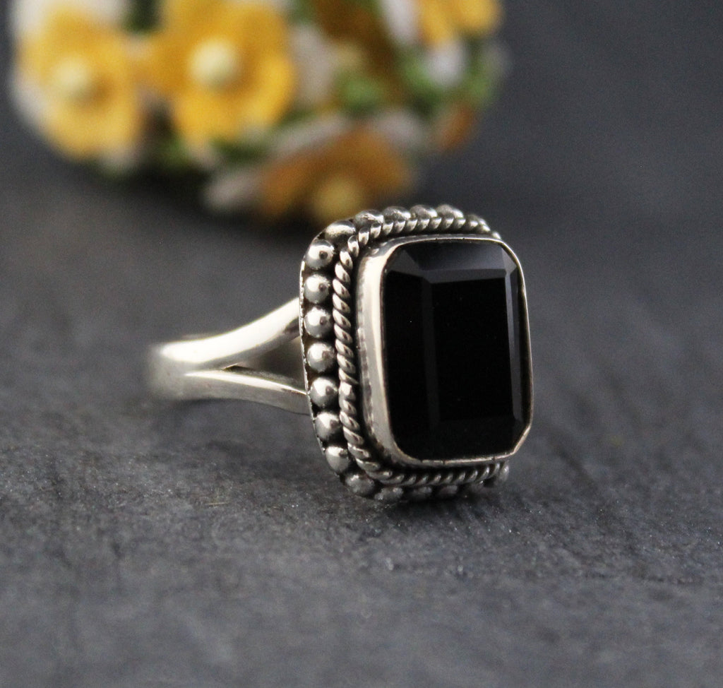Black Onyx Sterling Silver Ring: December Birthstone, rectangle Stone, Wedding Gift, Signet ring, Everyday ring, Stackable ring