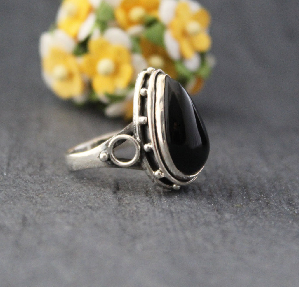 Black onyx ring, 925 Sterling Silver Ring, Antique Vintage Style Jewelry, Birthstone Jewelry, Boho Handmade Jewelry
