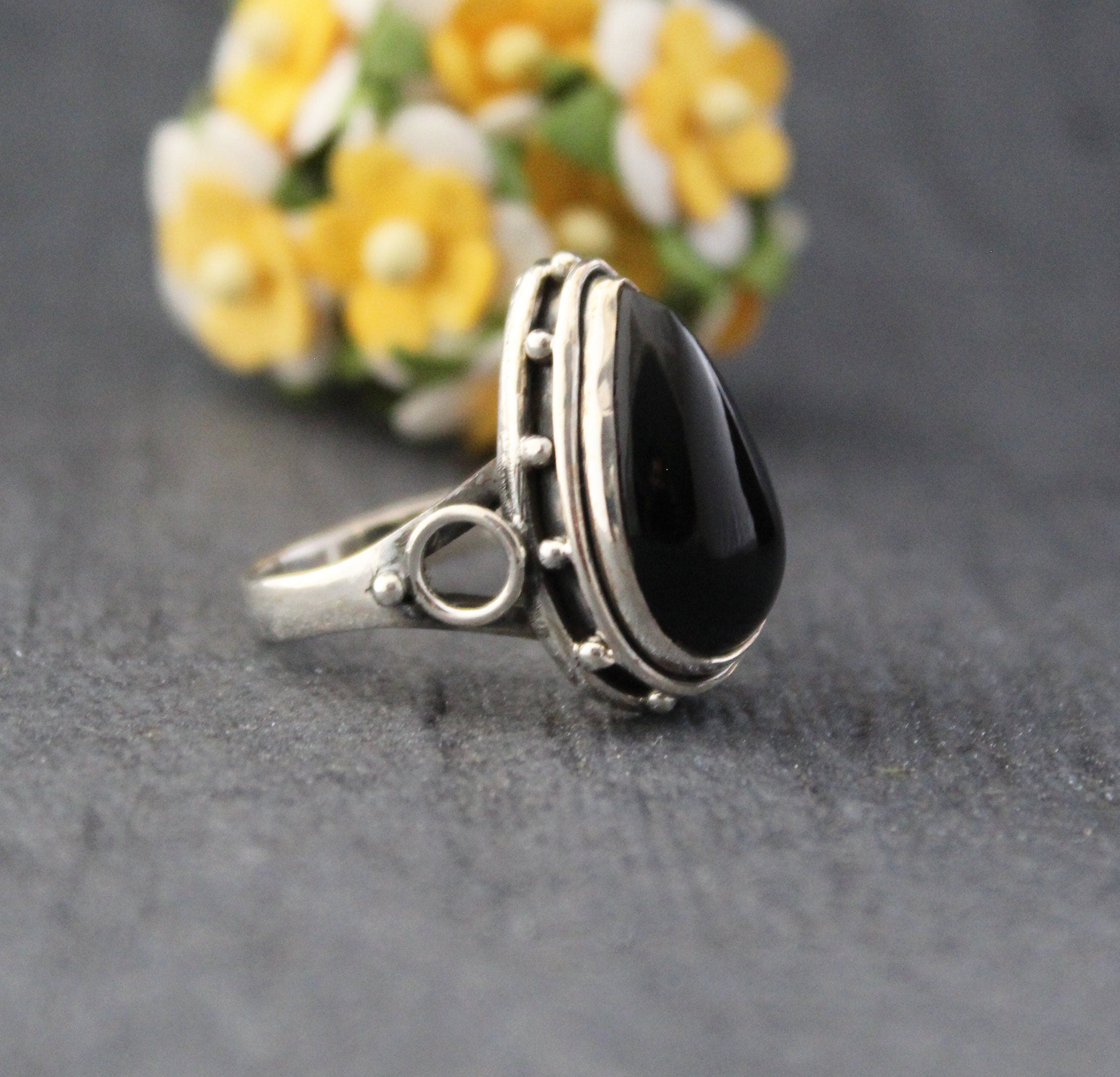 Black onyx ring, 925 Sterling Silver Ring, Antique Vintage Style Jewelry, Birthstone Jewelry, Boho Handmade Jewelry